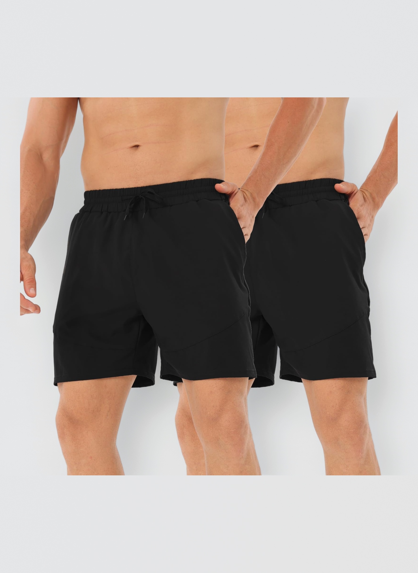 Men's 2 Pack Running Shorts Lightweight Breathable Sports Gym Training Shorts with Drawstring and Zippered Pockets