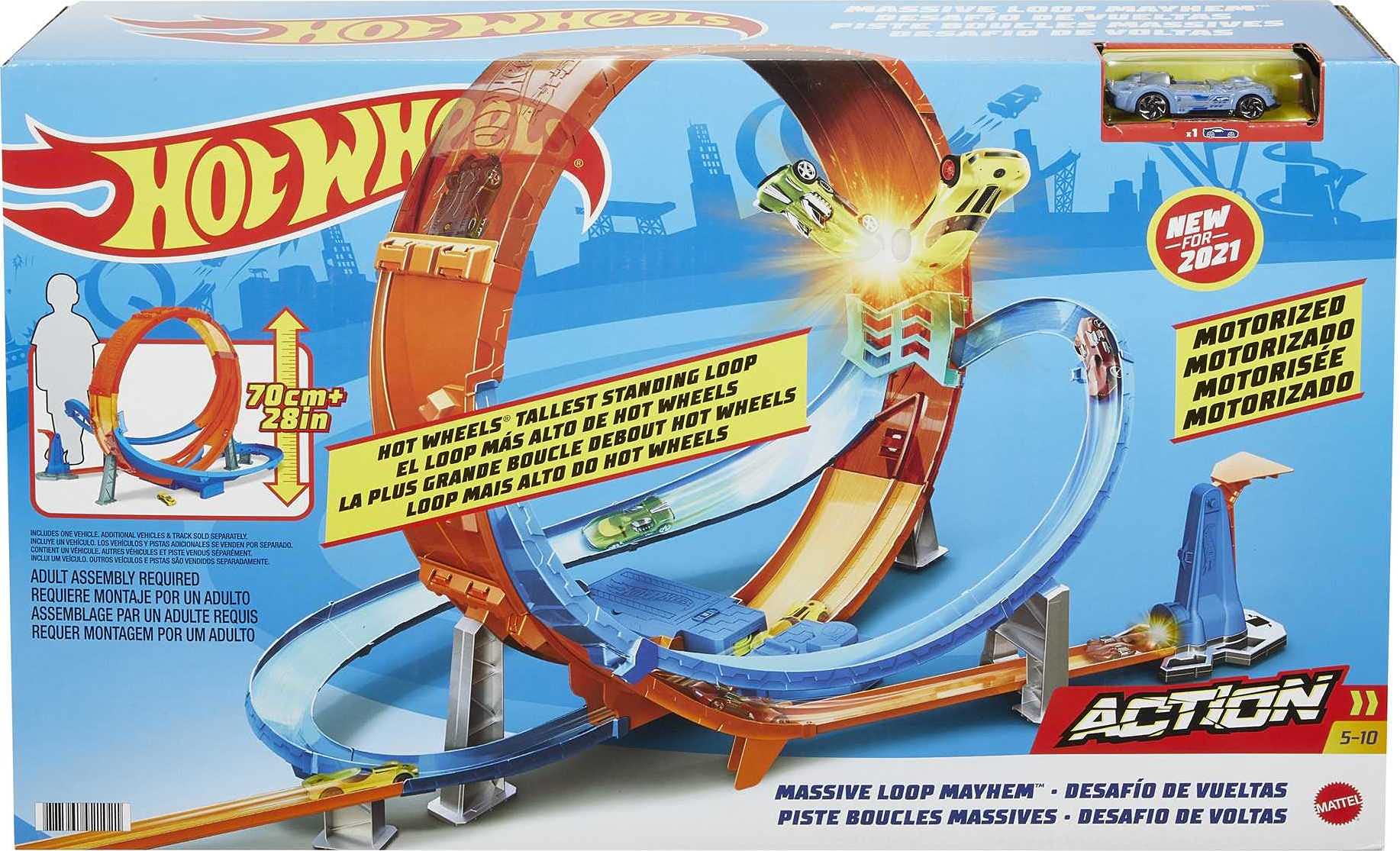 Hot Wheels Massive Loop Mayhem Track Set with Huge 28Inch Wide Track