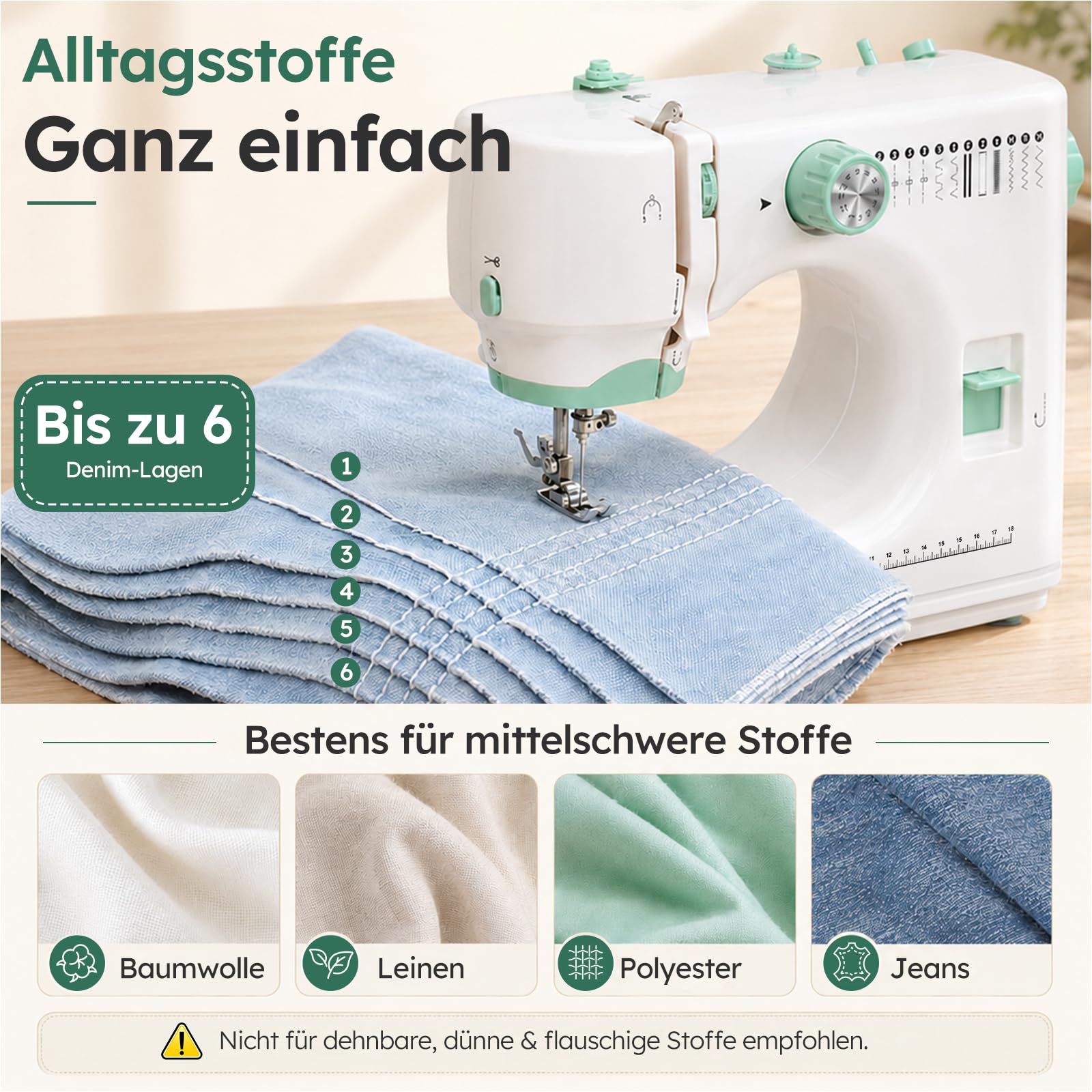 Mini Nähmaschine für Anfänger, Tragbare Elektrische Nähmaschine mit 12 Nähprogrammen, Automatisches Einfädeln, Doppelnadel, LED-Licht, Fußpedal, 58-teiliges Zubehör, Ideal für Kinder & Reparaturen