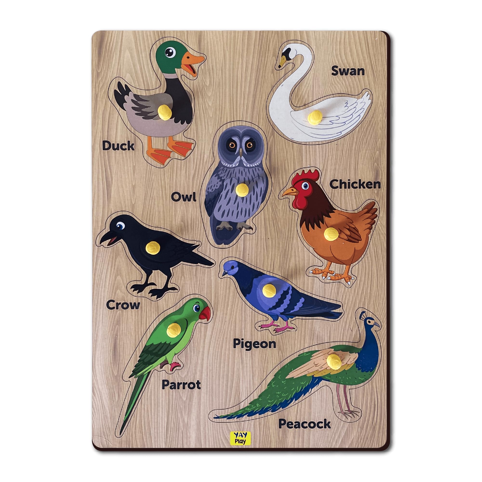Yay Play Educational Toys for 3 Year Old - Wooden Pegboard Knob Puzzle Birds Shape - Puzzles for Kids for Age 2-2 Years Kids Activity Toys - Learning Toy for Toddlers and Preschoolers-image-8