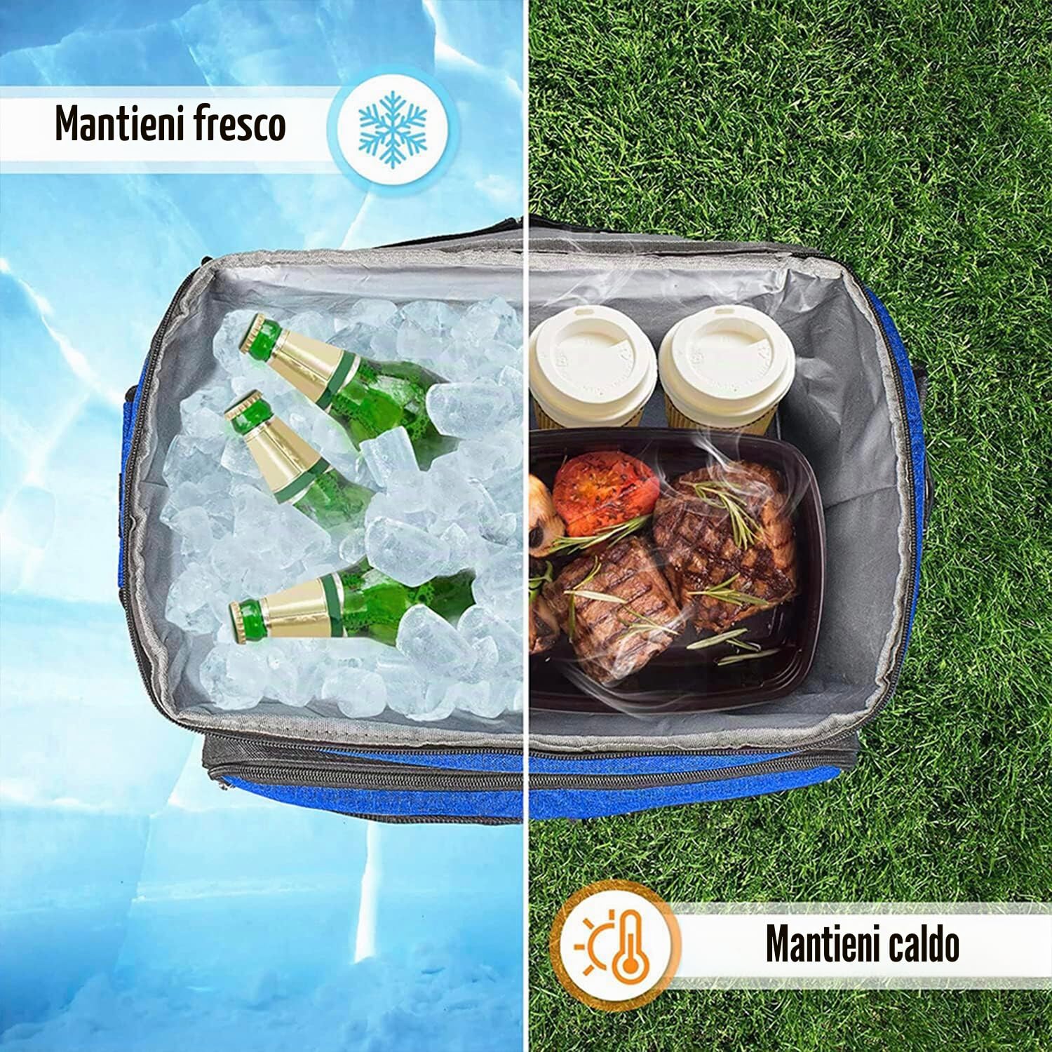 Borsa Frigo Trolley con Ruote 40 Litri Pieghevole Borsa Termica da Picnic per 4-6 Persone