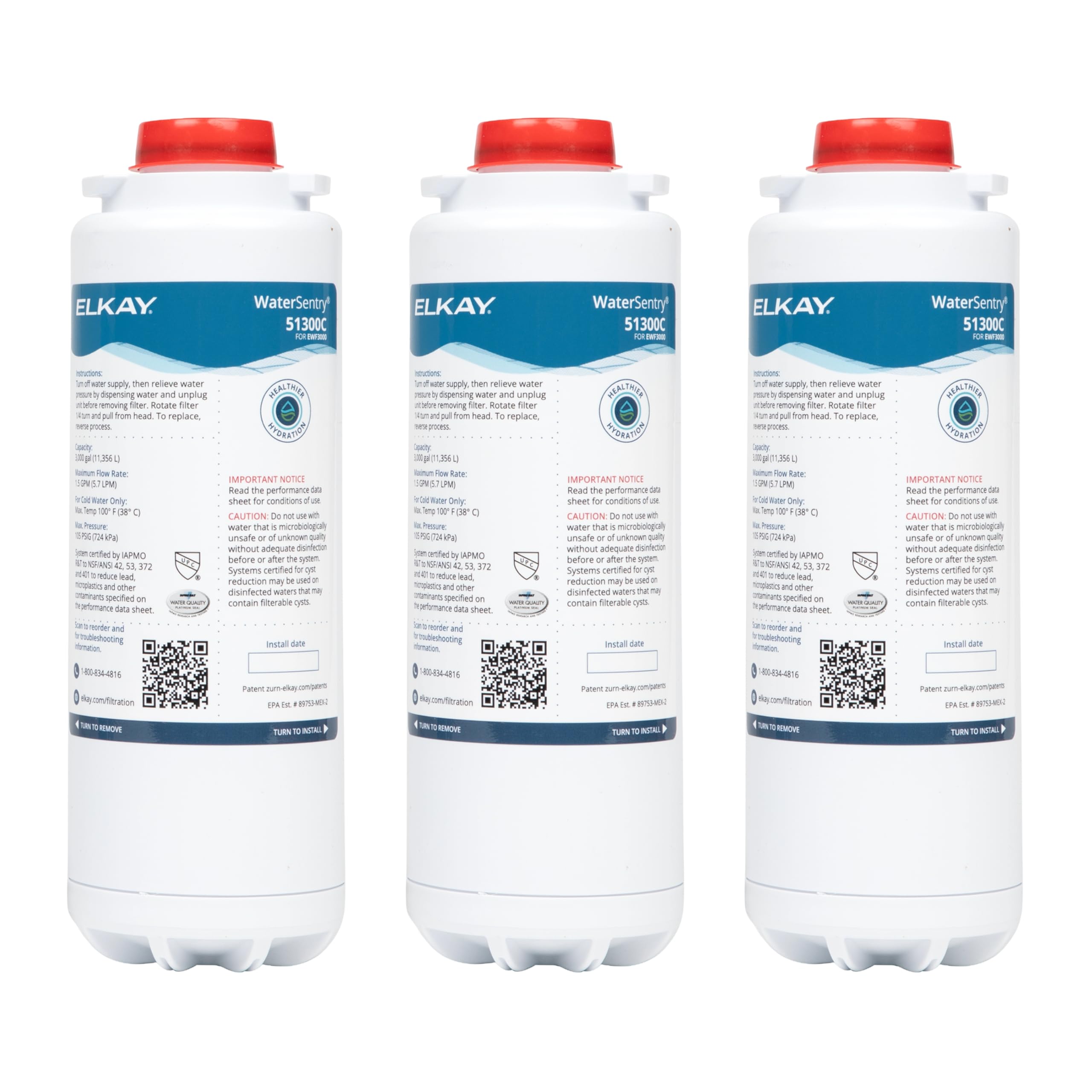 Genuine WaterSentry 51300C Lead + Microplastics NSF/ANSI Certified Filter (3-Pack)(Bottle Fillers)
