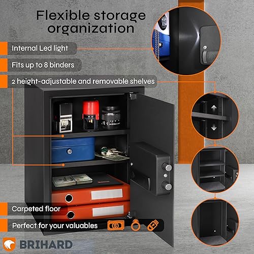 Miniatura 5 de Caja fuerte biométrica Business XL de 19.69 pulgadas de alto x 13.78 pulgadas de ancho x 14.17 pulgadas de profundidad con bolsa de dinero ignífuga,