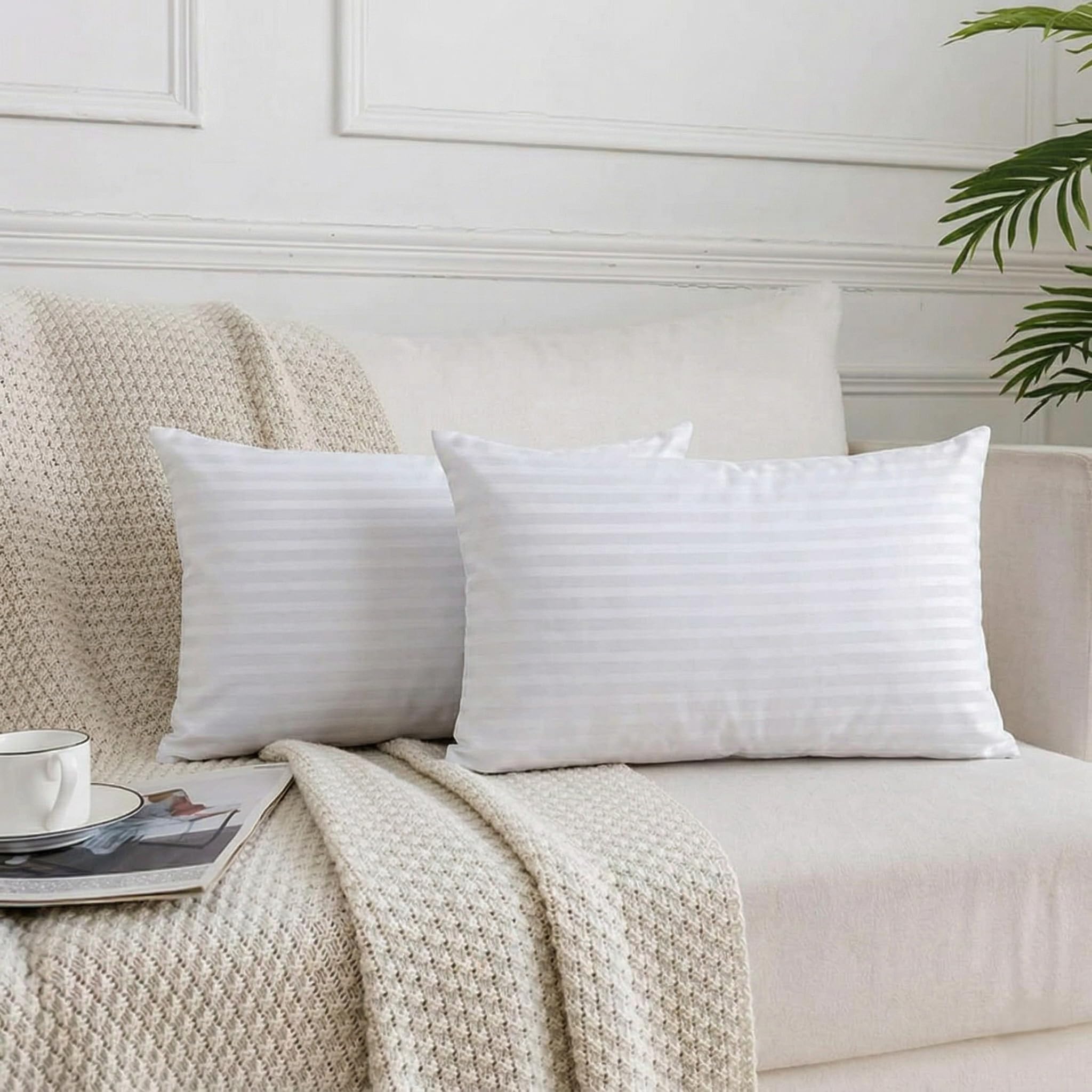 Perfect Sleeper Rectangle Cushions 12X20 Inches, Set of 2, Polyester Fiber Hotel Quality Premium Fibre Soft 12x20 Sofa Cushion, Pillow Filler - White-image-45