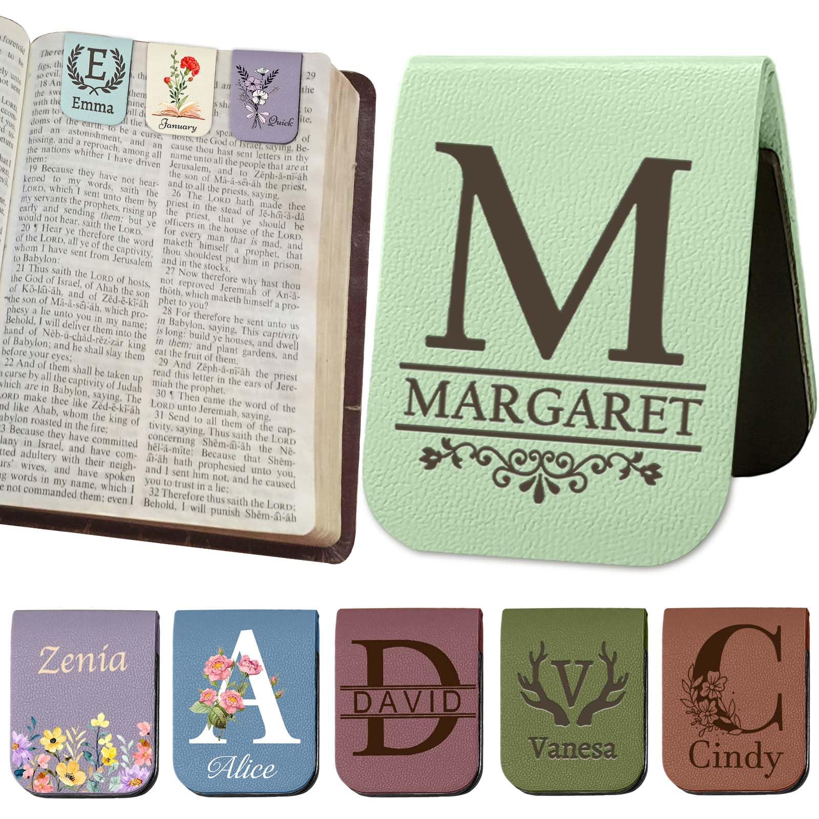 Personalised Magnetic Leather Bookmark Custom Bookmarks with Initials Name for Women Men Teacher Book Lovers Coworkers Bookworm Customised Office Birthday Graduation School Gifts