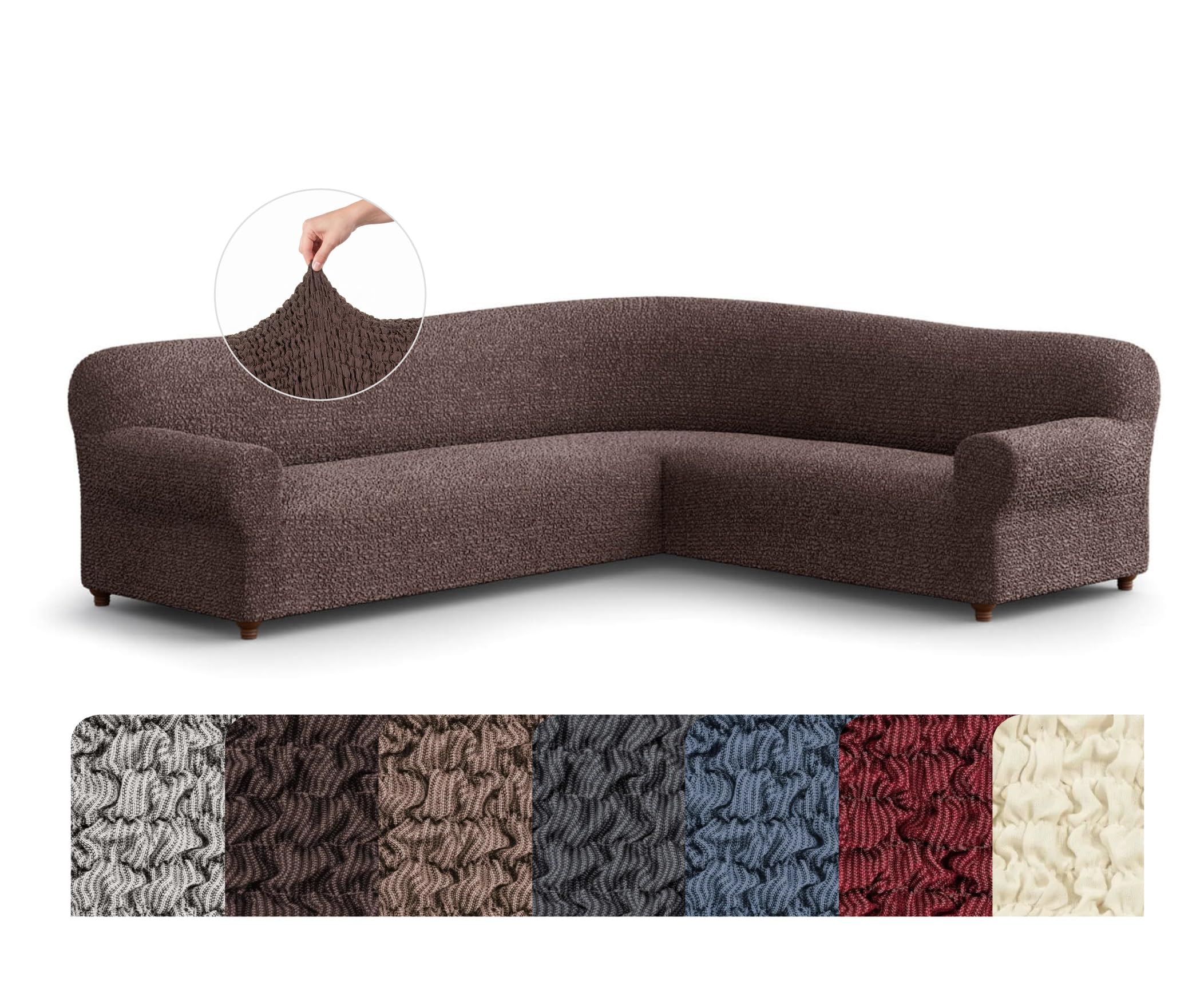 Mamma Mia Covers PAULATO BY GA.I.CO. Corner Sectional Couch Cover - Extra Large L-Shape Couch Slipcover - Washable Polyester Sofa Covers - 1-Piece Form Fit Furniture Protector - Mille Righe - Brown (Corner Sofa)