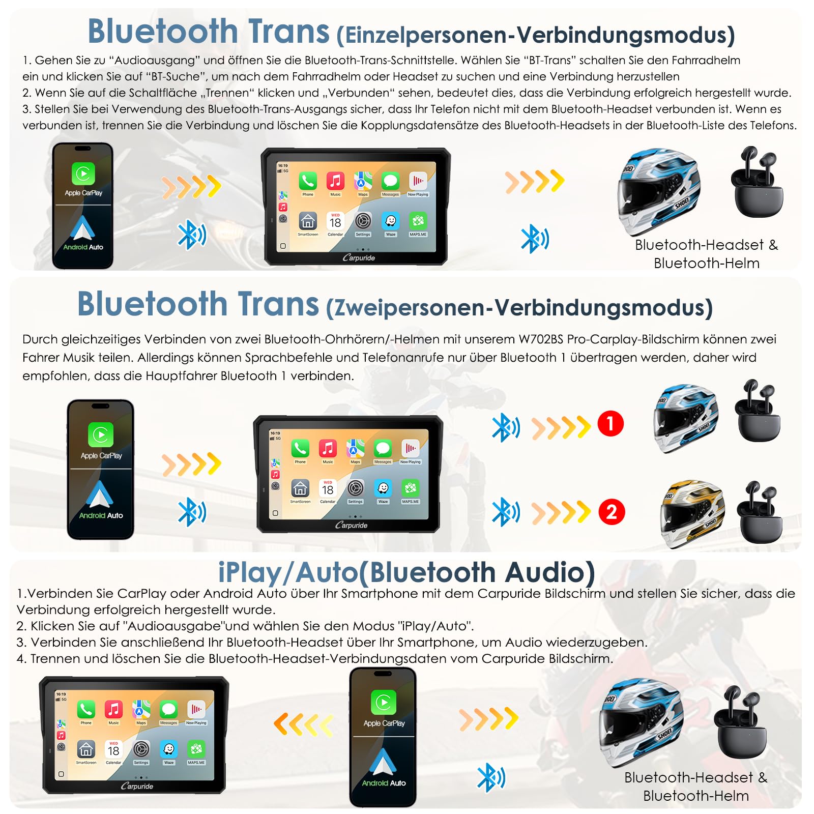 Carpuride W702BS Pro Motorrad Carplay Bildschirm mit Nativ Wonder Wheel für BMW Motorrad, Kabelloses CarPlay & Android Auto, 7" Wasserdichter Touchscreen, Dual Bluetooth, Gegensprech, Datenauslesung.