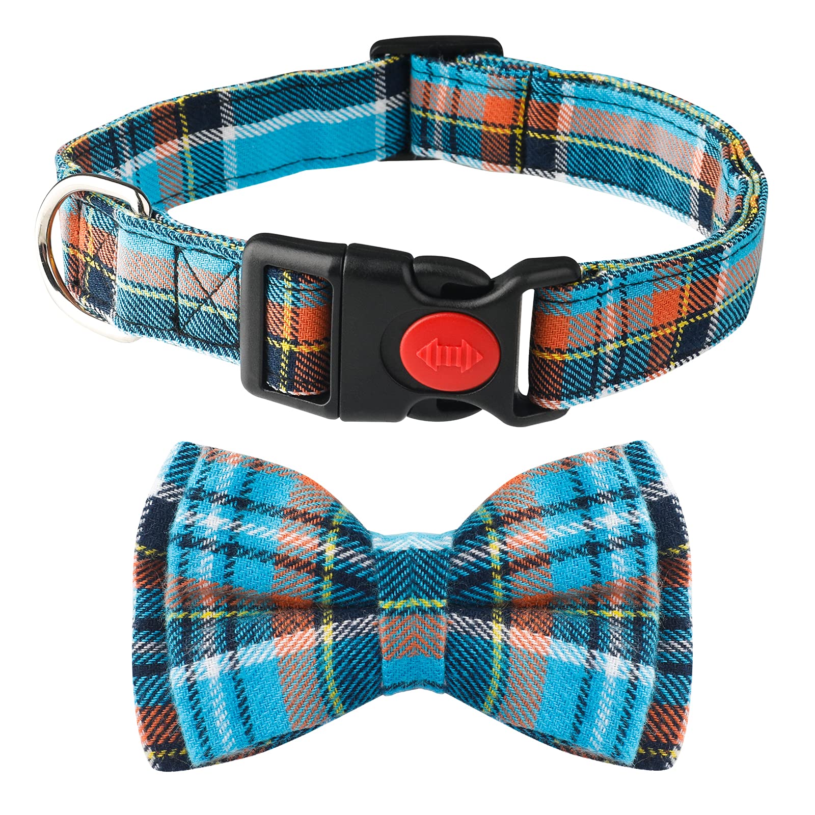 Photo 1 of TAGATMI Plaid Dog Bow Tie Collar - Blue, Medium