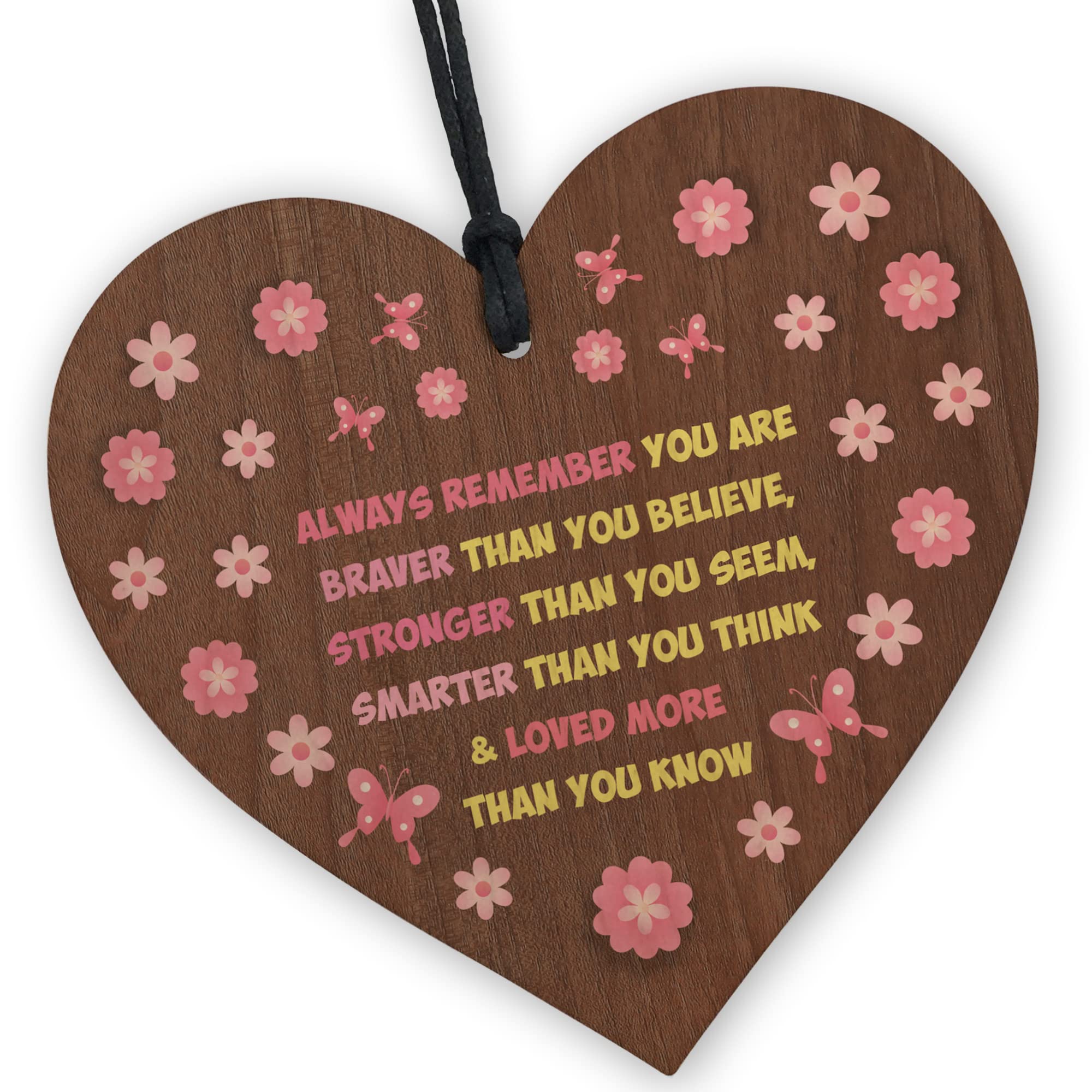 Red Ocean Braver Stronger Beautiful Wooden Heart - Motivational Keepsake with Inspirational Message | Birthday Gift for Empowerment and Encouragement