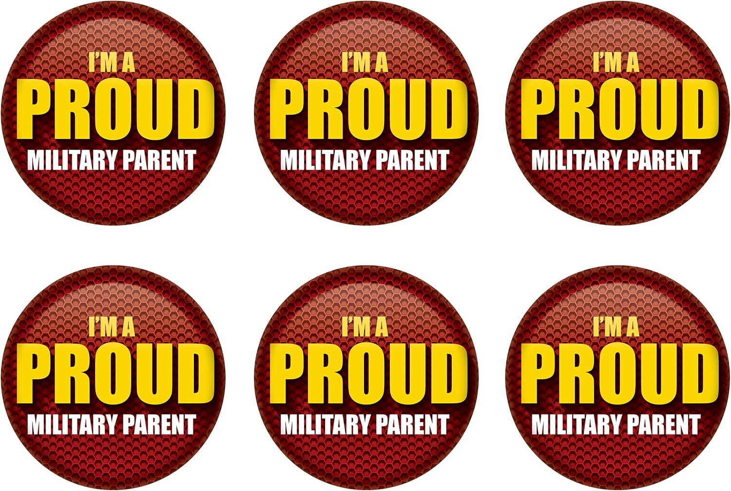 Beistle 6 Piece USA Proud Military Parent Pinback Button Badge Pins for 4th of July Patriotic Decorations Independence Day Party Supplies and Favors, 2", Red/Yellow/White