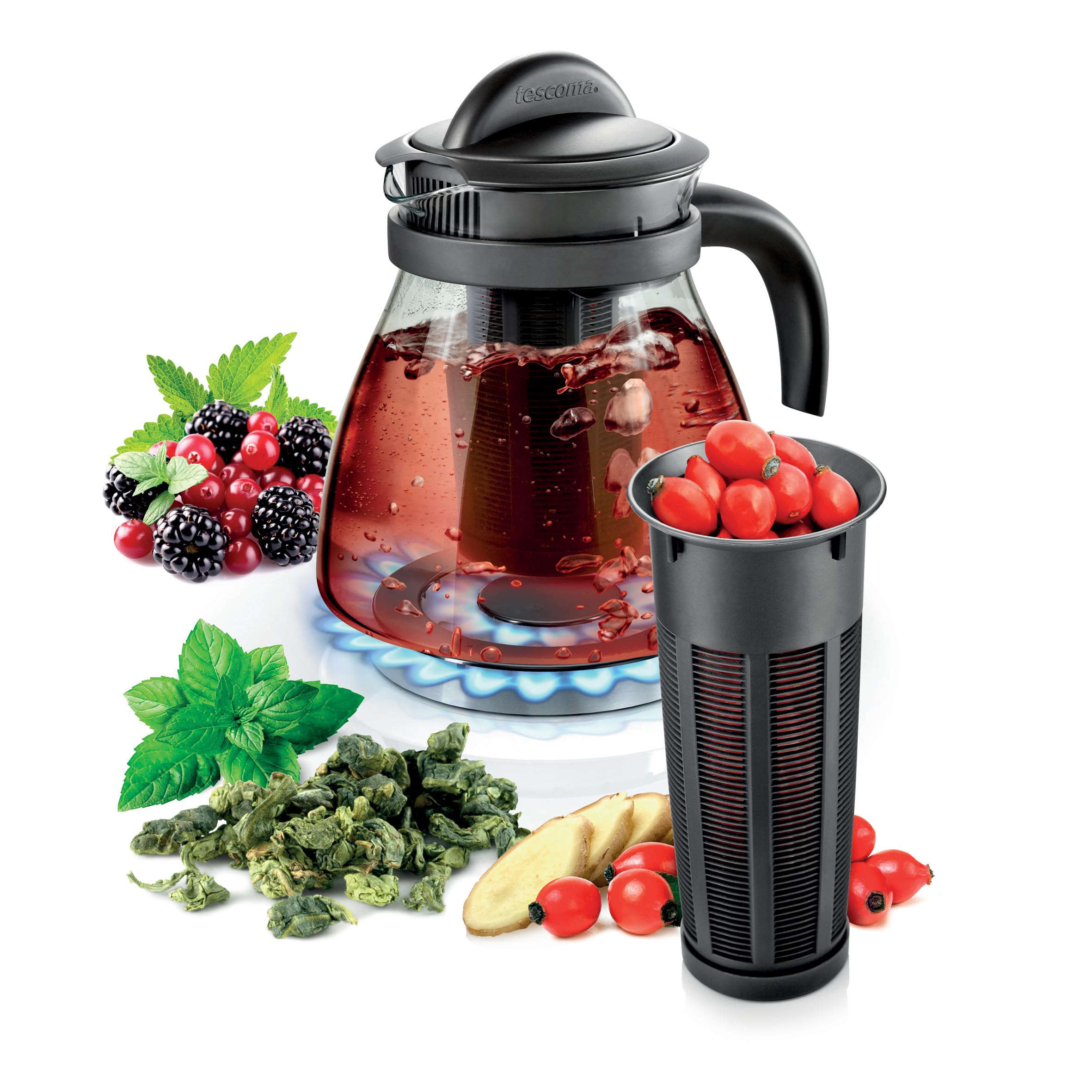 Tescoma 647110.44 Montecarlo Infusiera, Vetro borosilicato/Plastica di qualità, Nero/Trasparente, 1,5 l