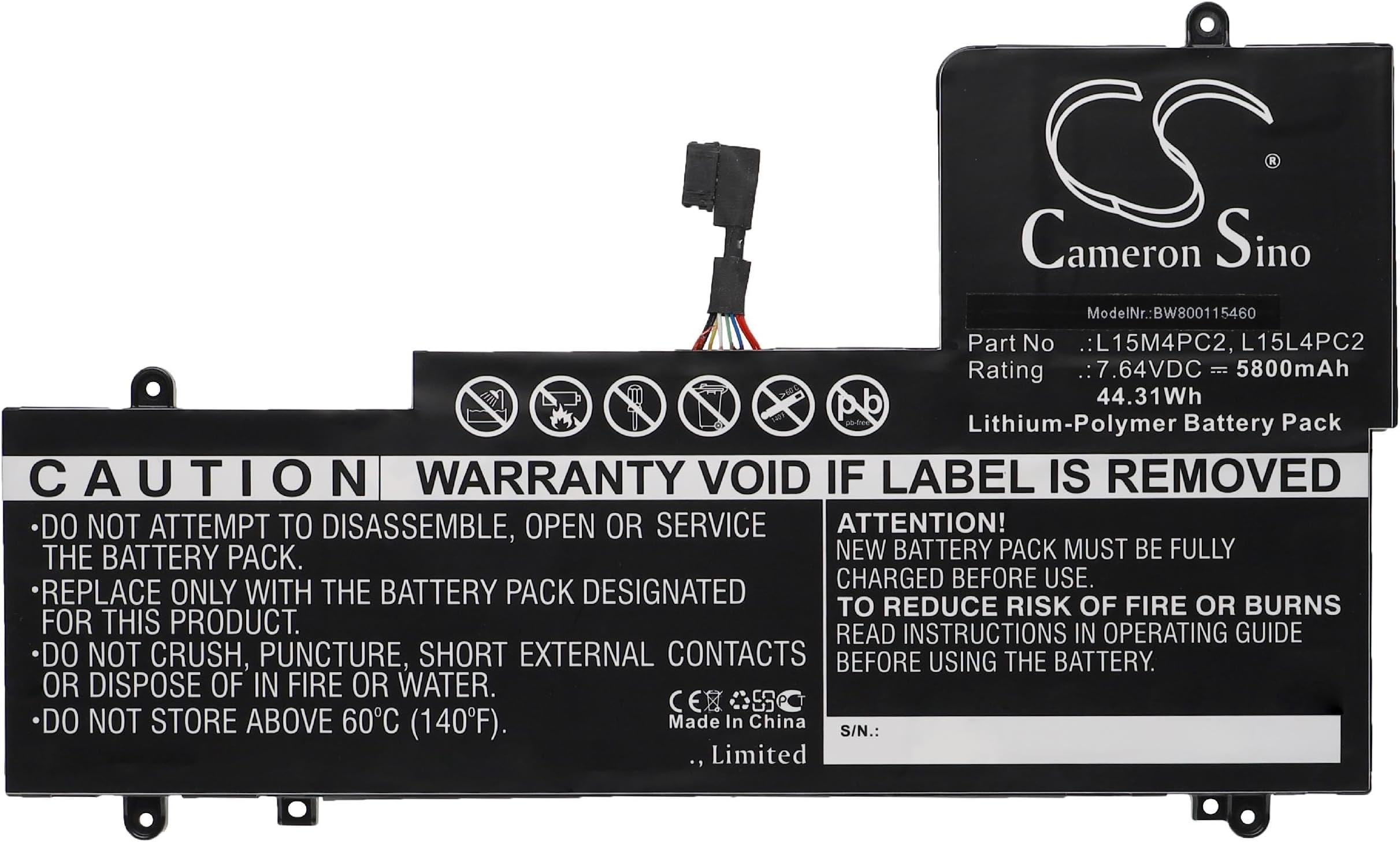 vhbw Replacement Battery compatible with Lenovo Yoga 710-14IKB 80V4006FGE, 710-14ISK Laptop (5800mAh, 7.64V, Li-Polymer)