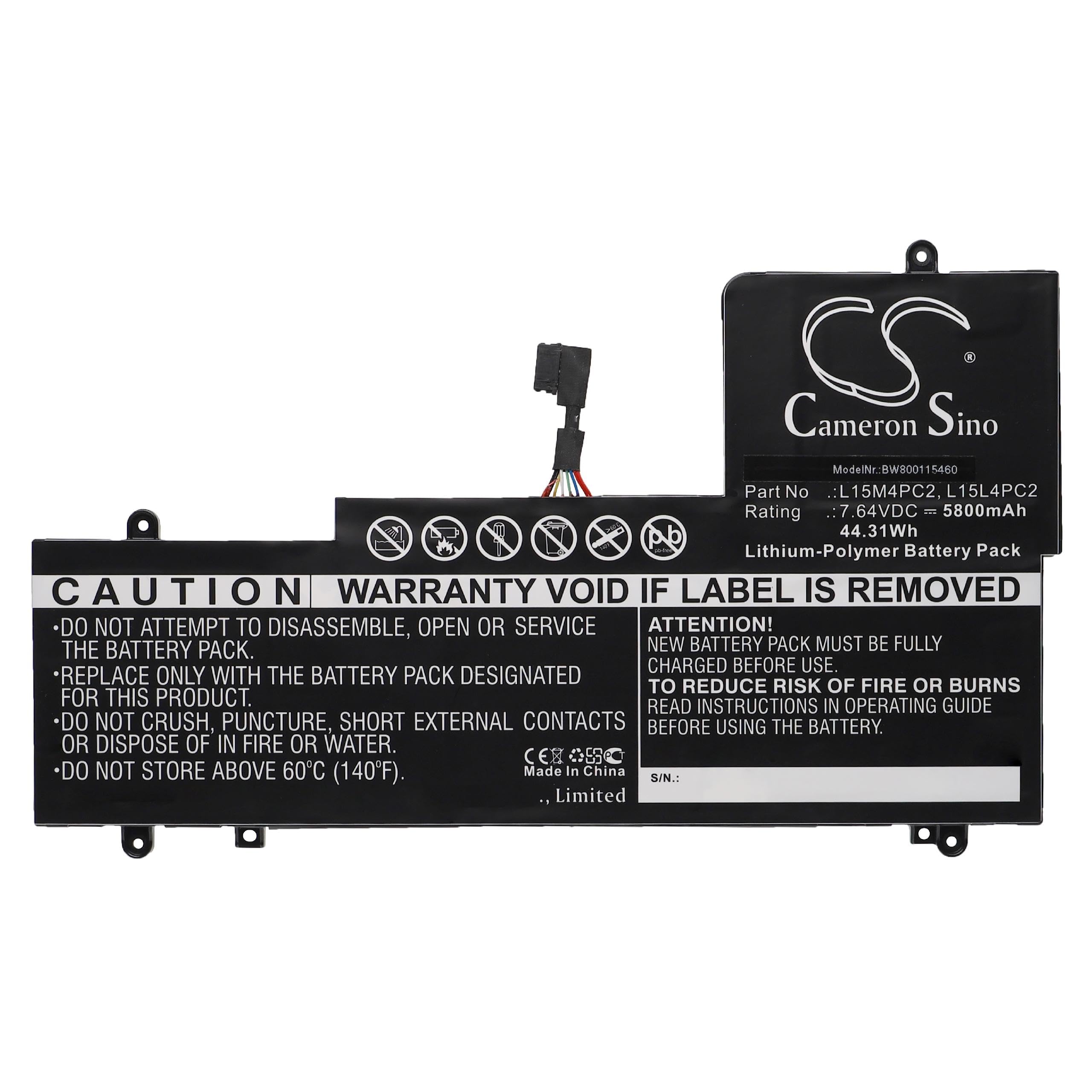 vhbw Replacement Battery compatible with Lenovo Yoga 710-14IKB 80V4006FGE, 710-14ISK Laptop (5800mAh, 7.64V, Li-Polymer)