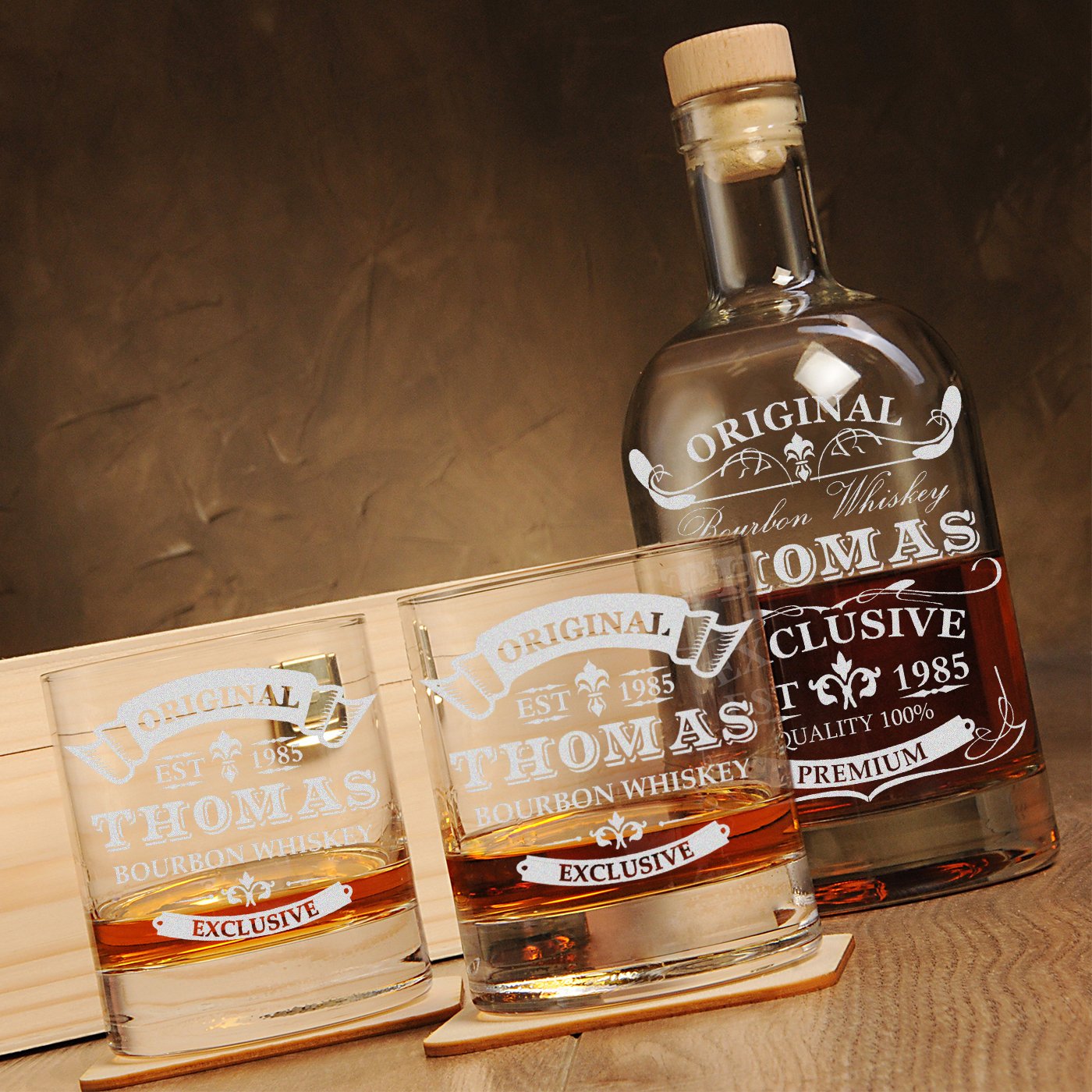 polar-effekt 6 pièces Coffret Cadeau en Coffret Bois avec Gravure - Deux Verres de Whisky, 2 Verres et Carafe de Whisky dans Une boîte Cadeau - Idée Cadeau individuelle - Motive Exclusive,