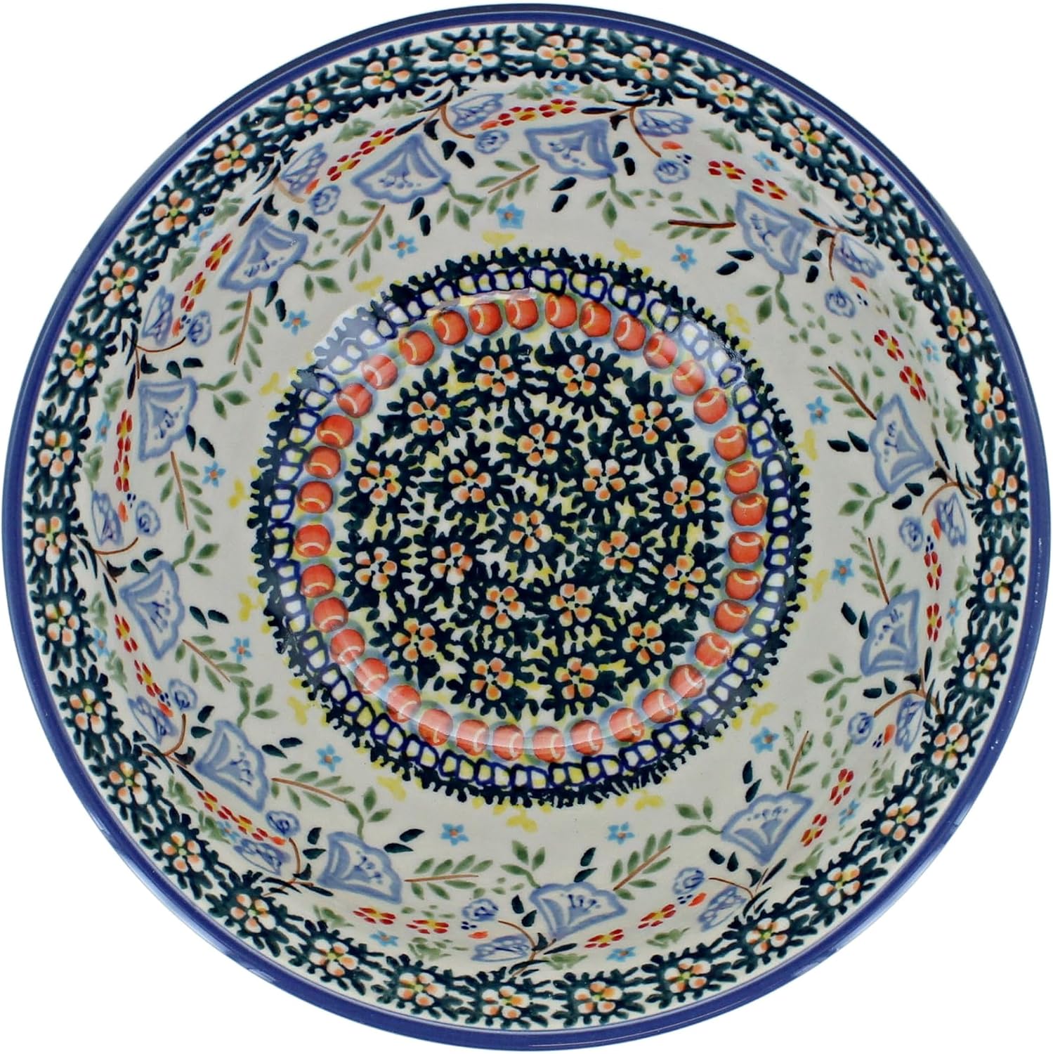 Blue Rose Polish Pottery - Green Periwinkle Cereal/Soup Bowl - 6.5" Diameter - Great Bowl for Everyday Dinnerware, Casual Dinnerware, or Formal Dining