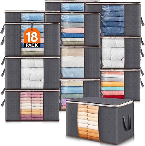 Miniatura 19 de Lifewit Bolsa de almacenamiento de ropa plegable, organizador de armario con asa reforzada, tela resistente, ventana transparente para suéteres, Gris