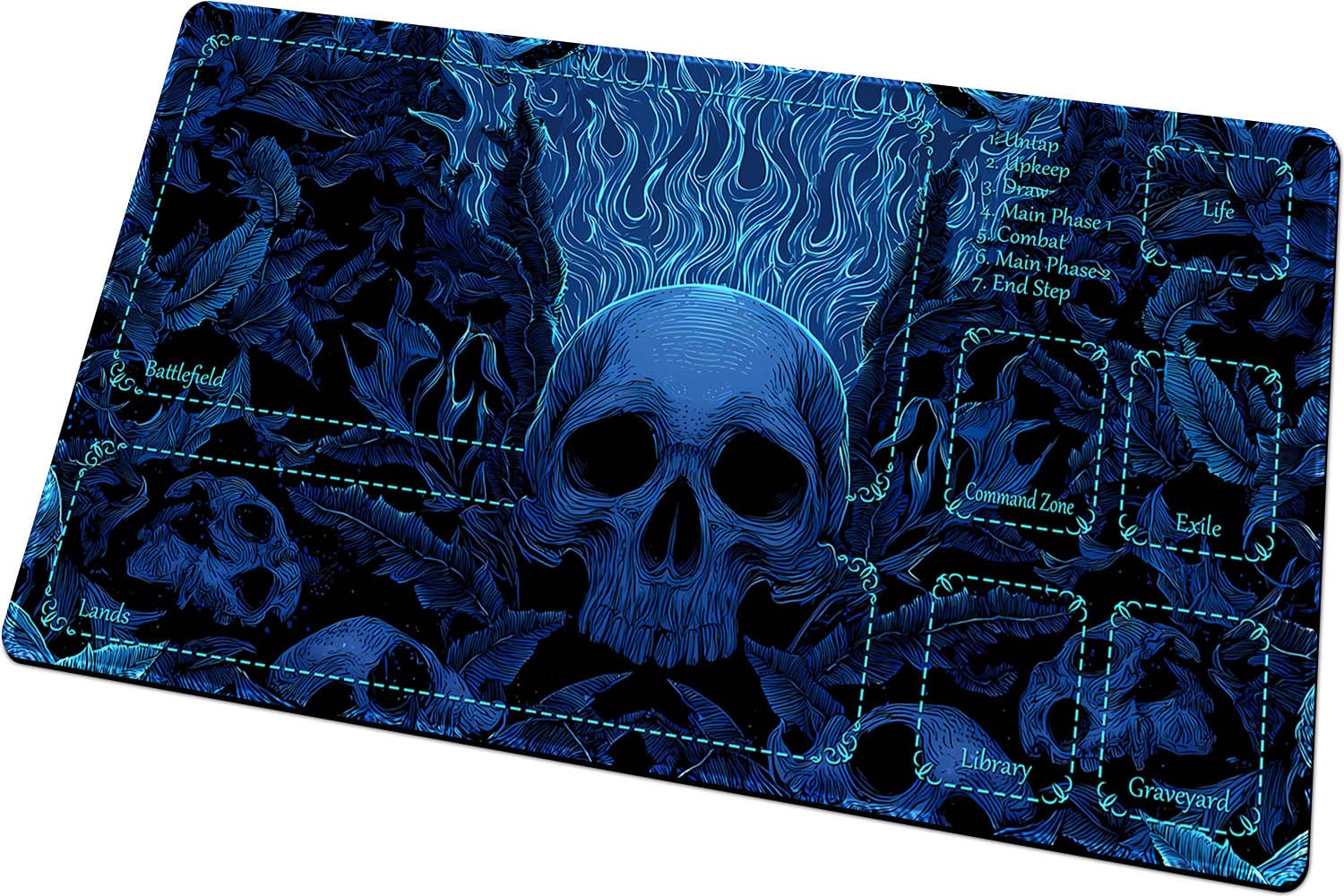 BUIBUIC MTG Playmats(Stitched) 14x24in Compatible for OCG CCG RPG TCG Playmats with Card Zones Storage Bag (Mystery of Blue-with Zone)