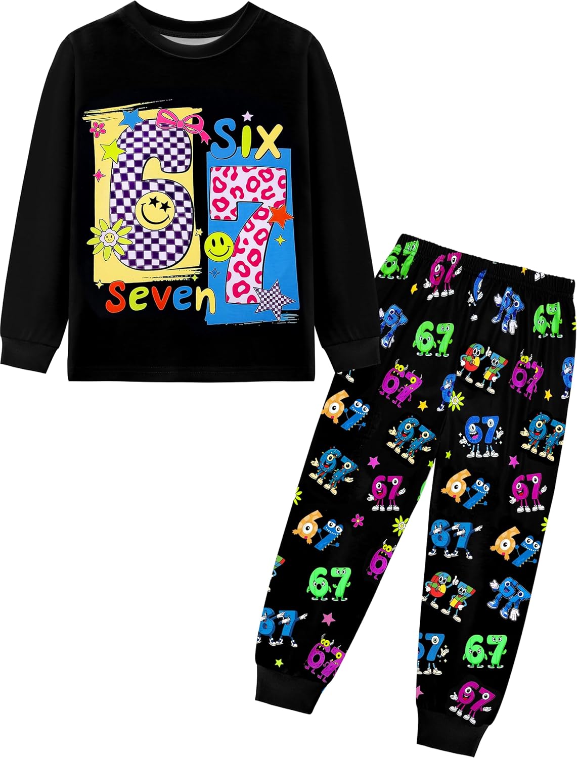 Boys Girls 6 7 Pants Set Kids Six Seven Tee Top Shirt 2PCS Long Sleeve Cartoon Clothes Outfit