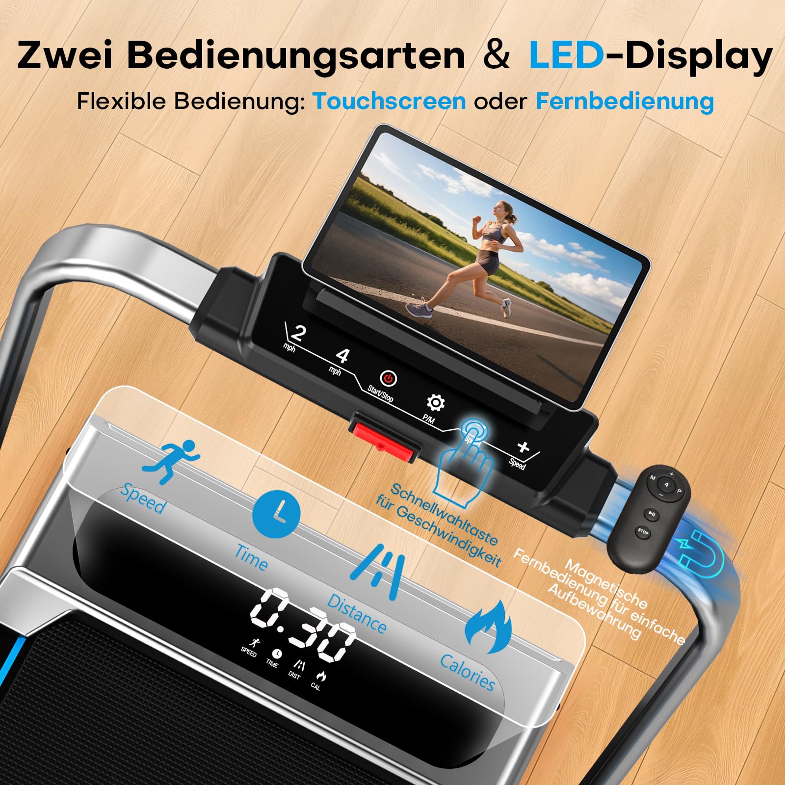 Laufband für Zuhause, 5 in 1 Walking Pad, 12km/h Klappbar Laufband mit 9% Steigung, 2.75HP Walking Machine mit LED-Anzeige, Fernbedienung und App, 12 HIIT, Bis 160 kg, Keine Installation