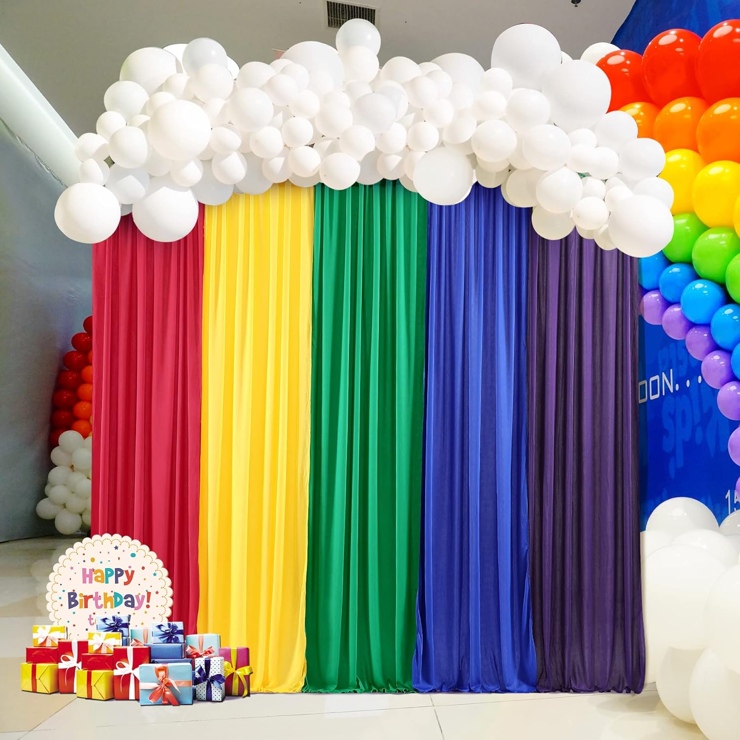 Rainbow Backdrop Curtains Rainbow Birthday Decorations for Unicorn Birthday Party Baby Shower Girl Decorations 5 Panels 2.510ft