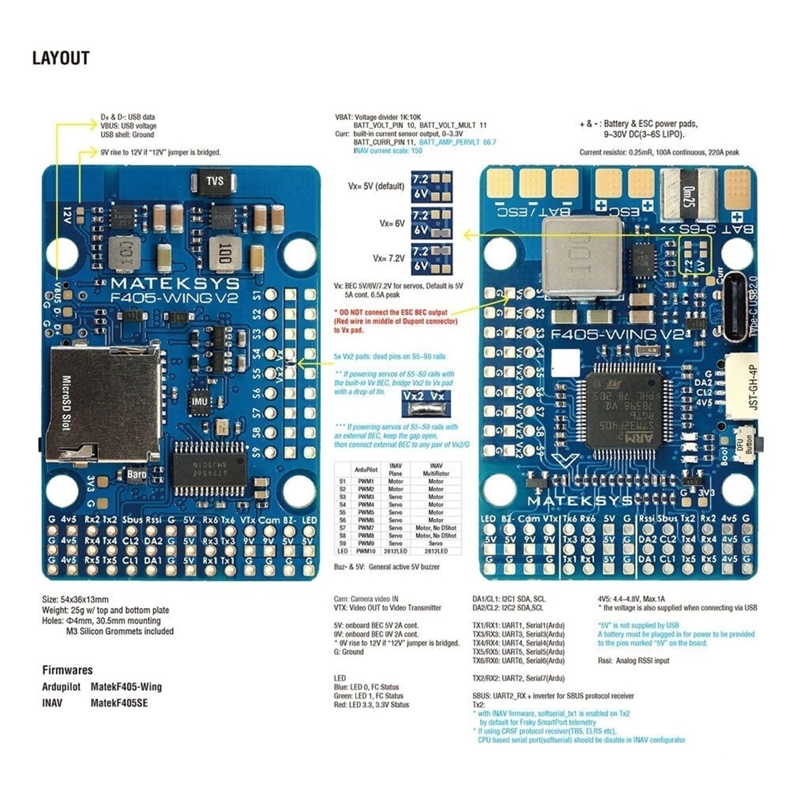 For Matek MATEKSYS F405 WING V2 STM32F405RGT6 Flight Controller Integrierte ICM42688P OSD SD Slot for ArduPilot/INAV Rc Spielzeug Flugzeug