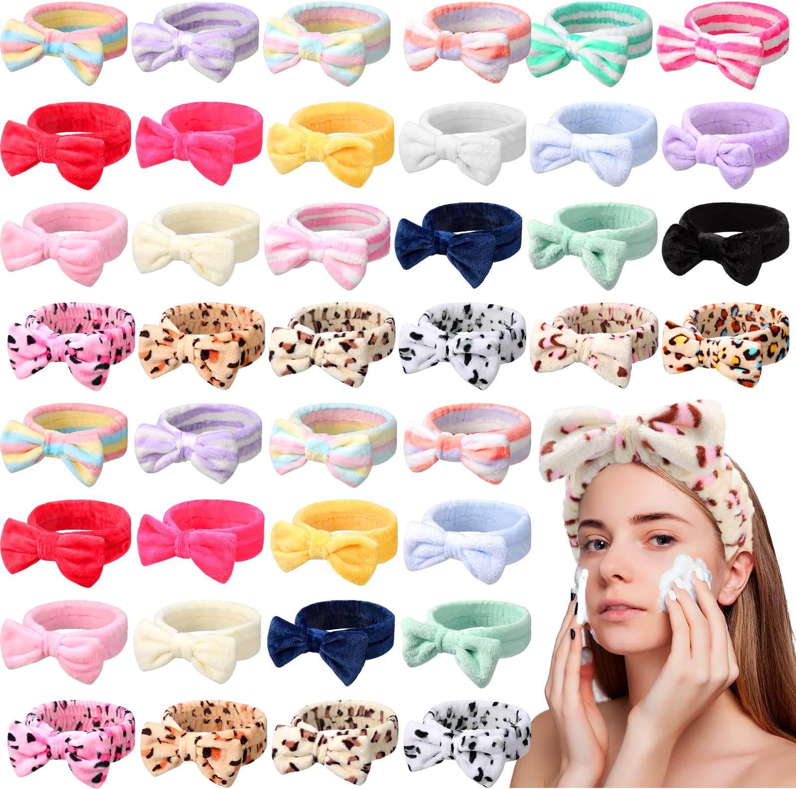 Giegxin 48 Pieces Spa Headband Bulk Bow Hair Band Facial