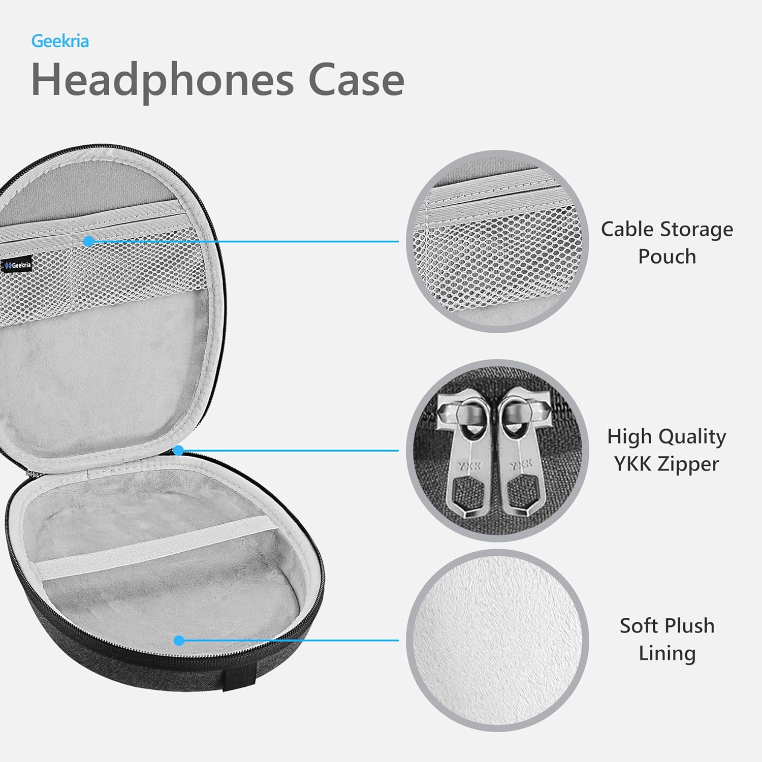 Geekria Shield Case Compatible with Bose QC Ultra II, QC, QC 45/35/25/15/SE/Ultra, Replacement Protective Hard Shell Travel Carrying Bag with Cable Storage (Grey) - Image 3