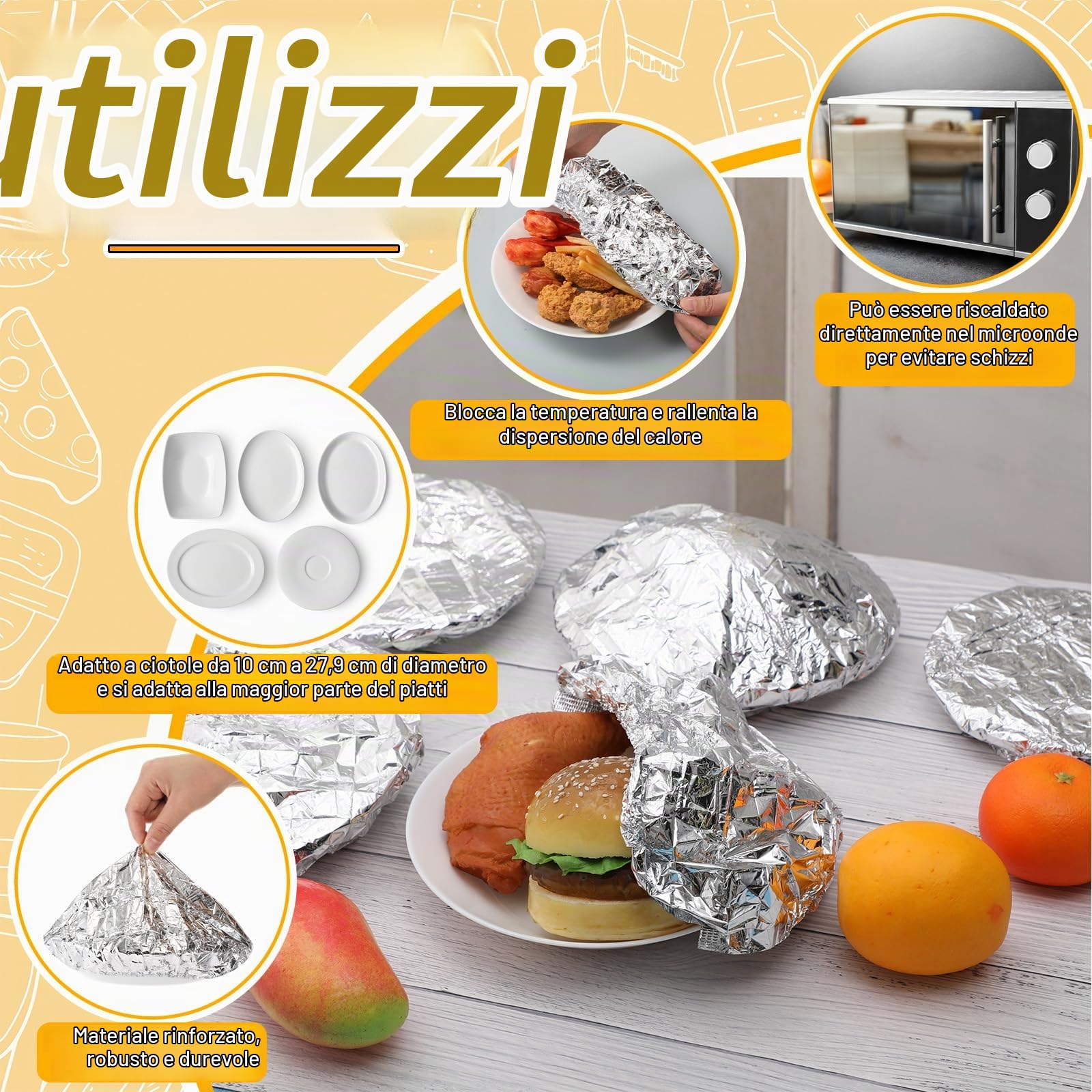Remerry 200 coperture isolanti riutilizzabili in alluminio, coperture per alimenti in foglio di alluminio con elastico, pellicola isolante regolabile per mantenere la freschezza della cucina