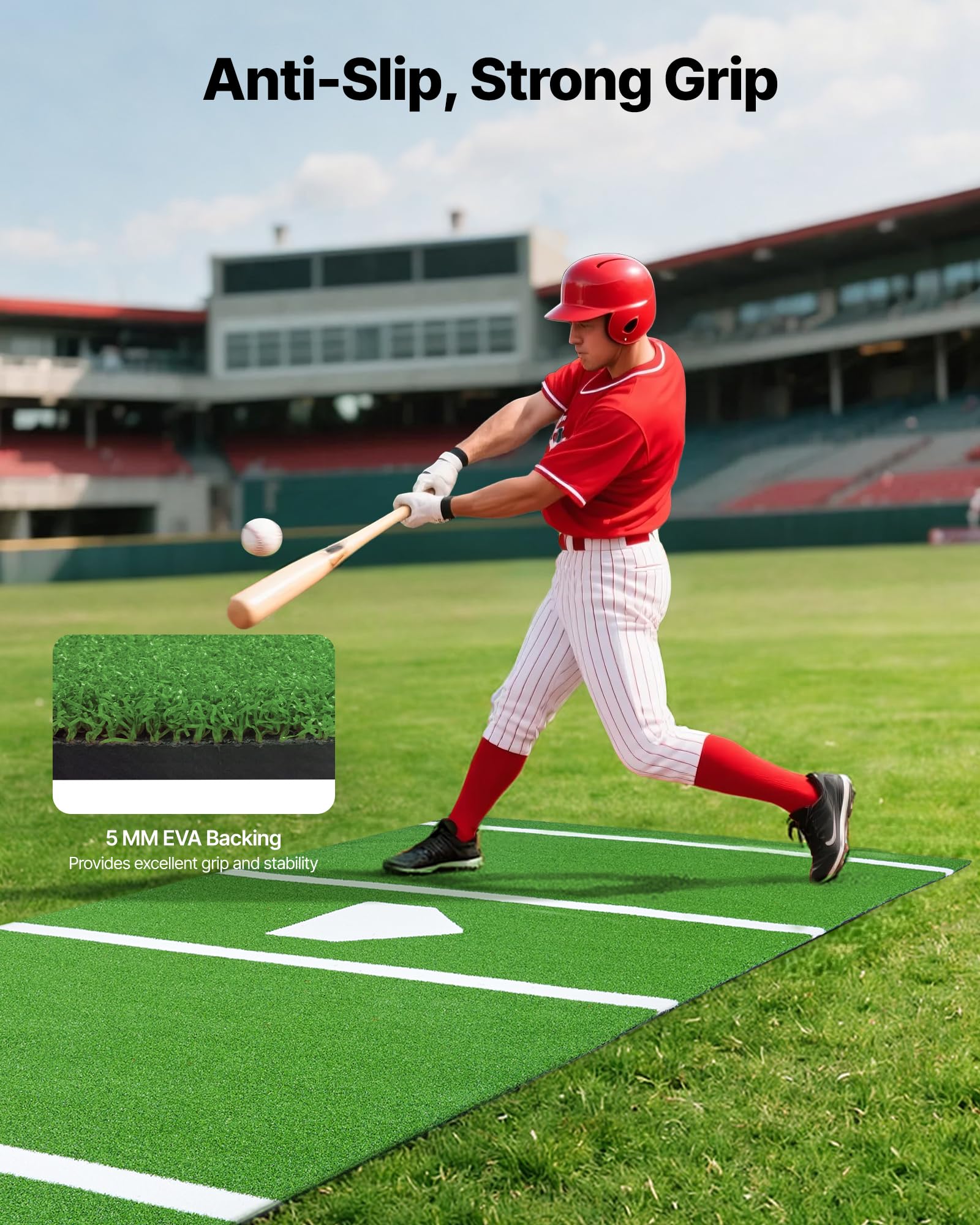 VEVOR Tapis de Frappe de Baseball 366x183 cm, Gazon Synthétique pour Cage de Frappeur Anti-décoloration, Tapis d'Entraînement au Softball avec Marbre, pour Arrière-Cour, Intérieur et Extérieur, Vert