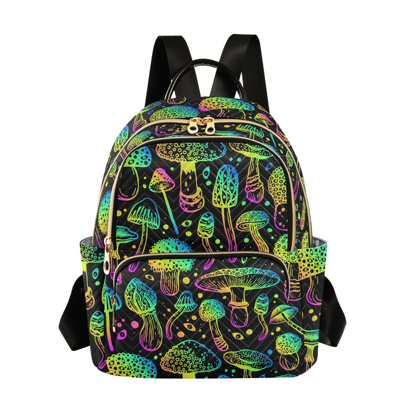 Trippy Colorful Mushroom Mini Backpack Fashion Purse for Women,M