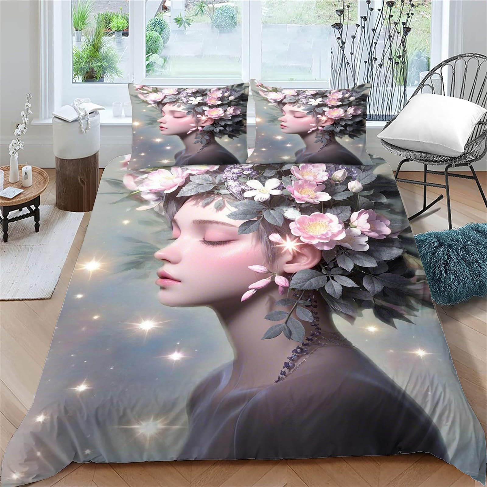 Housse de couette 220x240 cm grise avec 2 taies d'oreiller 65x65 pour lit deux personnes
