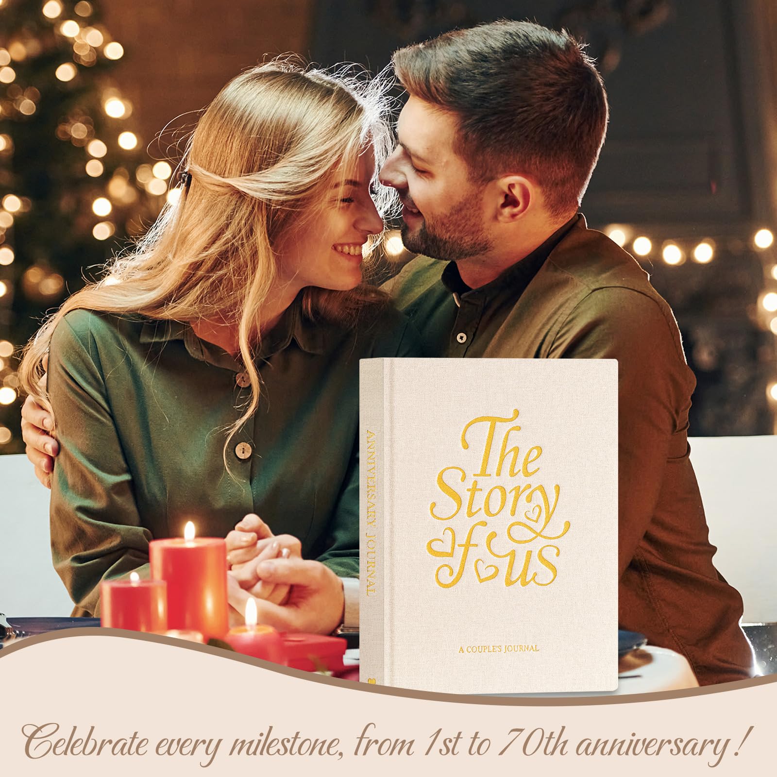Lanpn Diario per anniversario di matrimonio – The Story of Us, Linen Dating 1st to 70th Couple Memory Book Wedding Scrapbook, 190 pagine Love Stories Notebook Marriage Newlywed Bridal Shower Gift