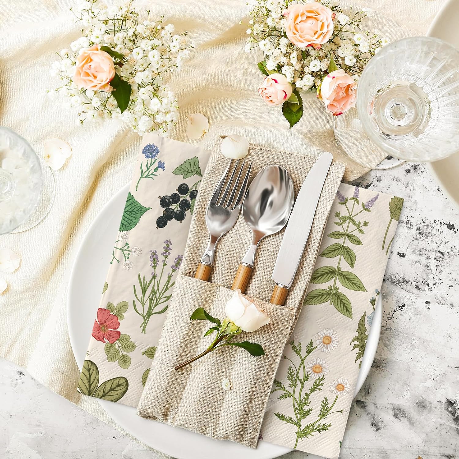 AnyDesign 80Pcs Wild Herbs Paper Napkins Vintage Wildflower Disposable Luncheon Napkins Retro Floral Dessert Hand Napkin for Wedding Birthday Baby Shower Tea Party Supplies