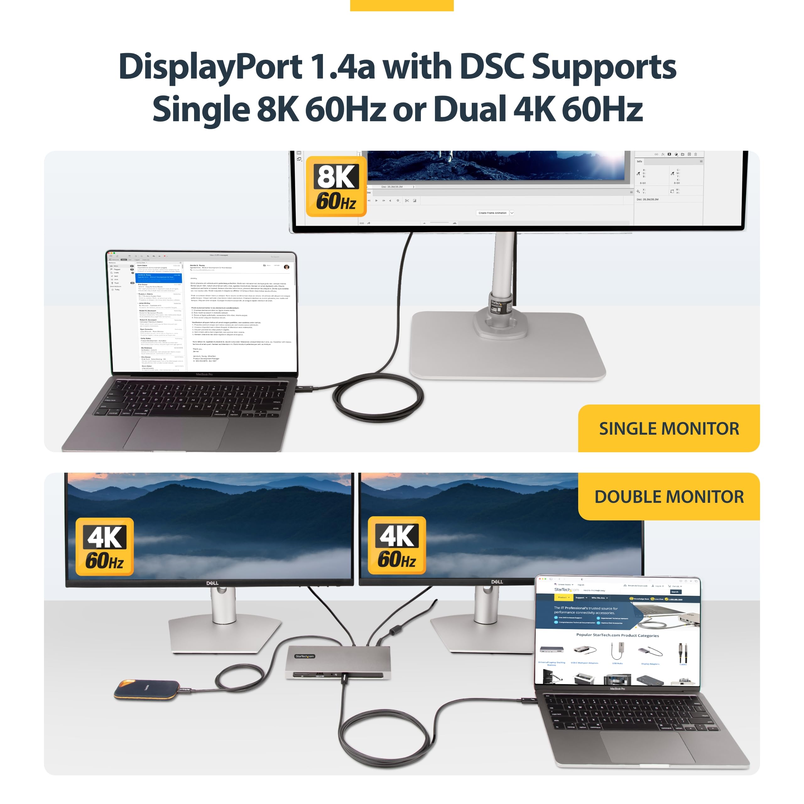StarTech Cavo Thunderbolt 4 Attivo USB-C da 2m, 40Gbps, 100W, Video 4K/8K | Ideale per Docking Station, Monitor 8K e Trasferimento ad Alta Velocita
