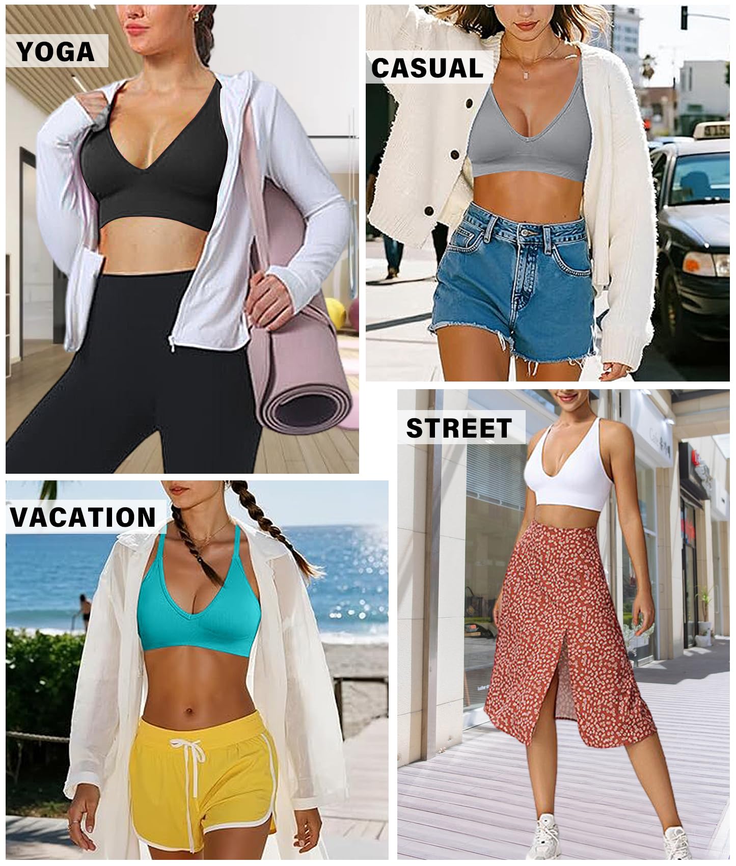 Soutiens-Gorge de Sport Femme Brassiere Dos Croisé Lingerie Reglable Fine Bretelle Bralette Coussinets Amovibles pour Yoga