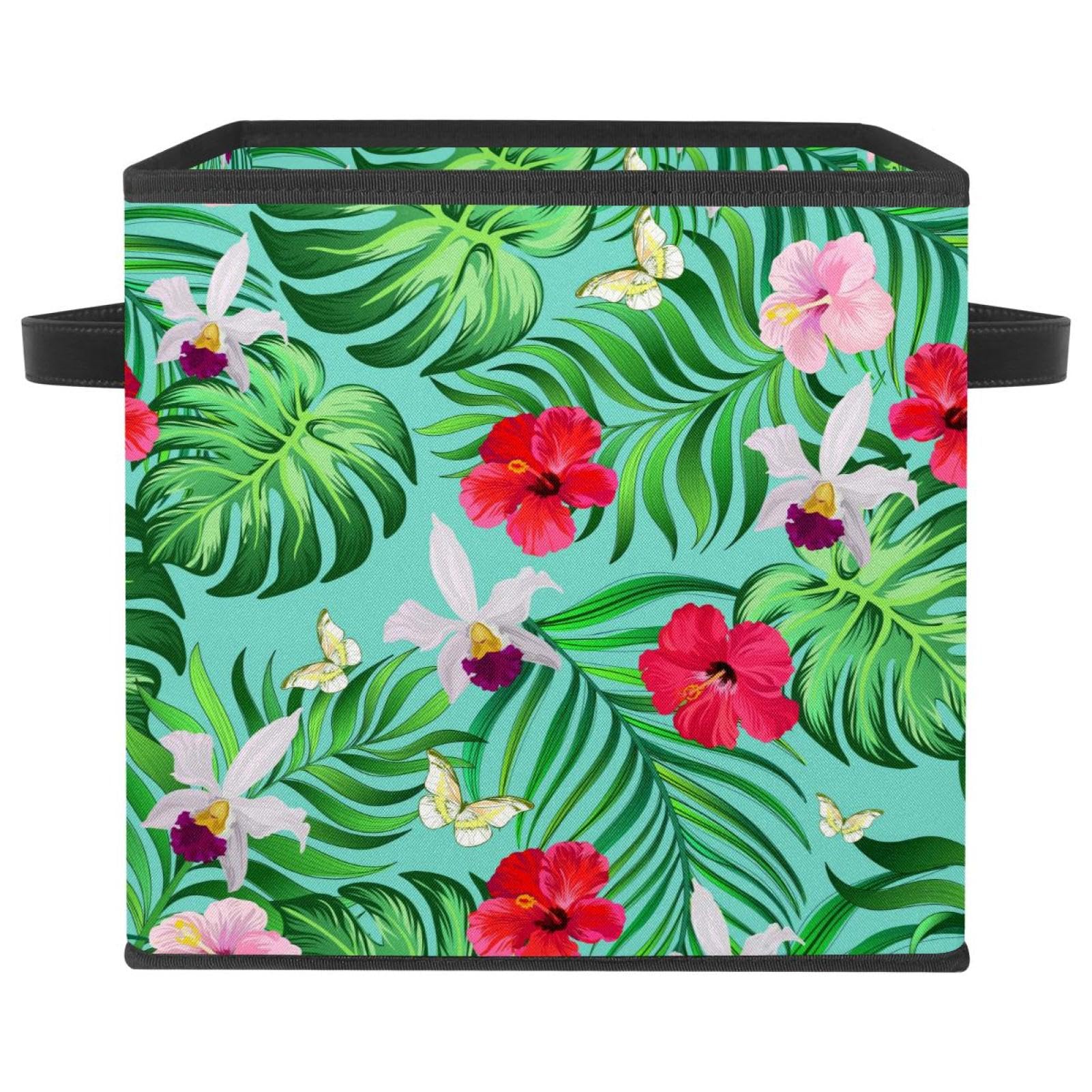 Bac de rangement en tissu fleuri pour armoire, jouets et livres