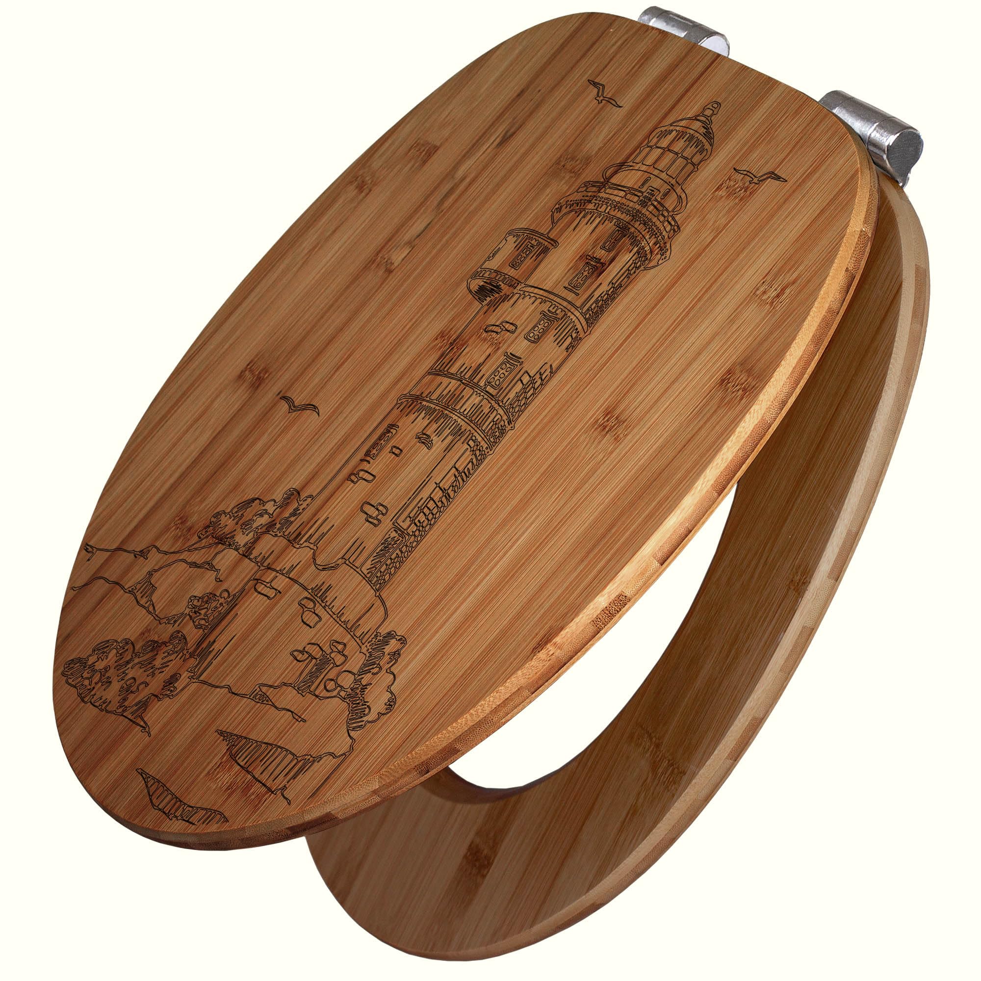 banjado Hochwertig gravierter Design WC Sitz Bambus Absenkautomatik  Leuchtturm 1 / Toilettendeckel mit Absenkautomatik Holz/Bambus  Klodeckel/WC-Sitz fr alle gngigen Toiletten : Amazon.de: Baumarkt
