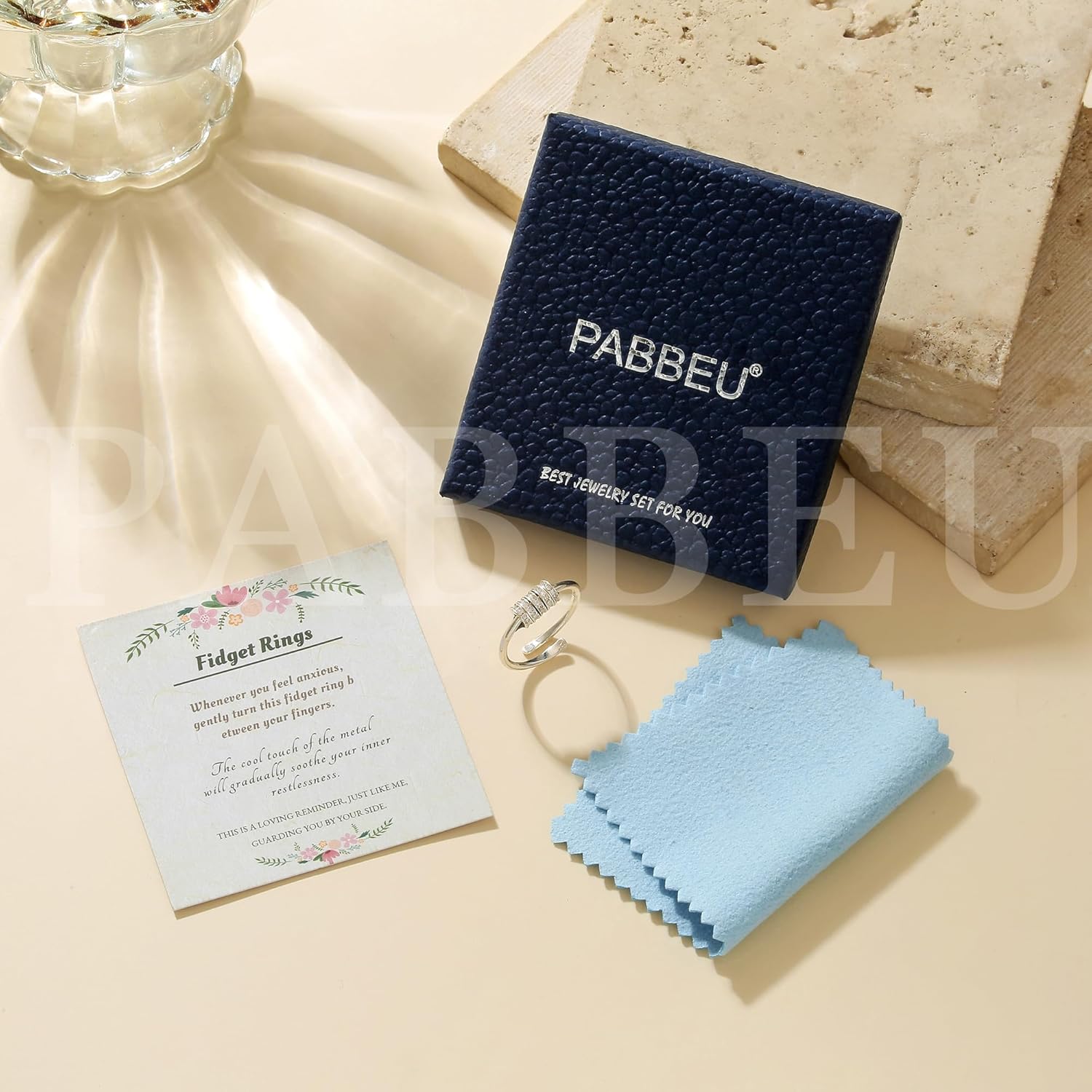 PABBEU Anxiety Ring for Women, Adjustable 925 Sterling Silver Fidget Ring With Cubic Zircon, Fidget Ring Spinner Rings for Anxiety Women - Image 7