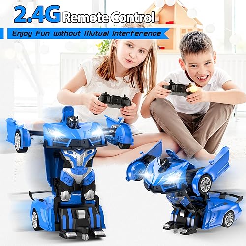 Miniatura 4 de Auto a control remoto, robot transformador de autos RC con faros LED geniales, auto de juguetes de 2.4 GHz con rotación de 360 grados y deformación