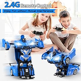 Qumcou Transform Remote Control Car, RC Cars for Boys Age 3-5 6-8, One-Button Transform Toy Cars, 2.4GHz, 360 Spin, 1:16 Scale, Flashing Headlight,3-8 Year Old Grandkids Christmas Birthday Gifts