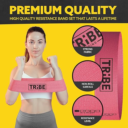 Vista 6 de Tribe Lifting Fabric Resistance Bands for Glutes & Legs 5 Fabric Workout Bands Set Thick Booty Bands for Squats, Lunges, Hip Training, Physical