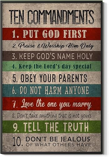 Arte de pared con los 11 mandamientos, decoración de pared vintage de los diez mandamientos, citas motivacionales inspiradoras, casa de campo,