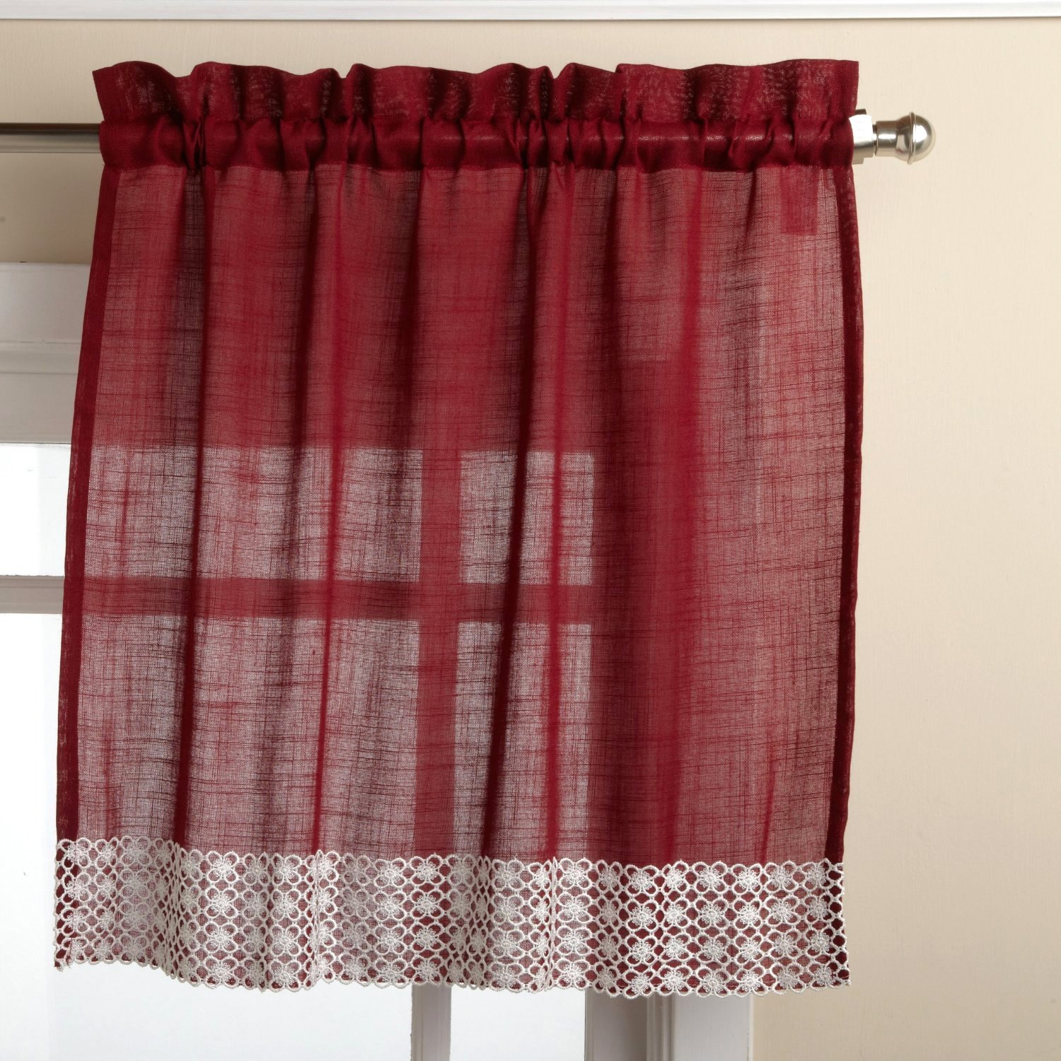 Sweet Home Collection Kitchen Curtains for Windows 40+ Styles &amp; Colors Swag, Valance, Tier Sets &amp; Panels Cafe Curtains for Farmhouse, Rustic, Modern Décor, Salem Burgundy, 24" Tier