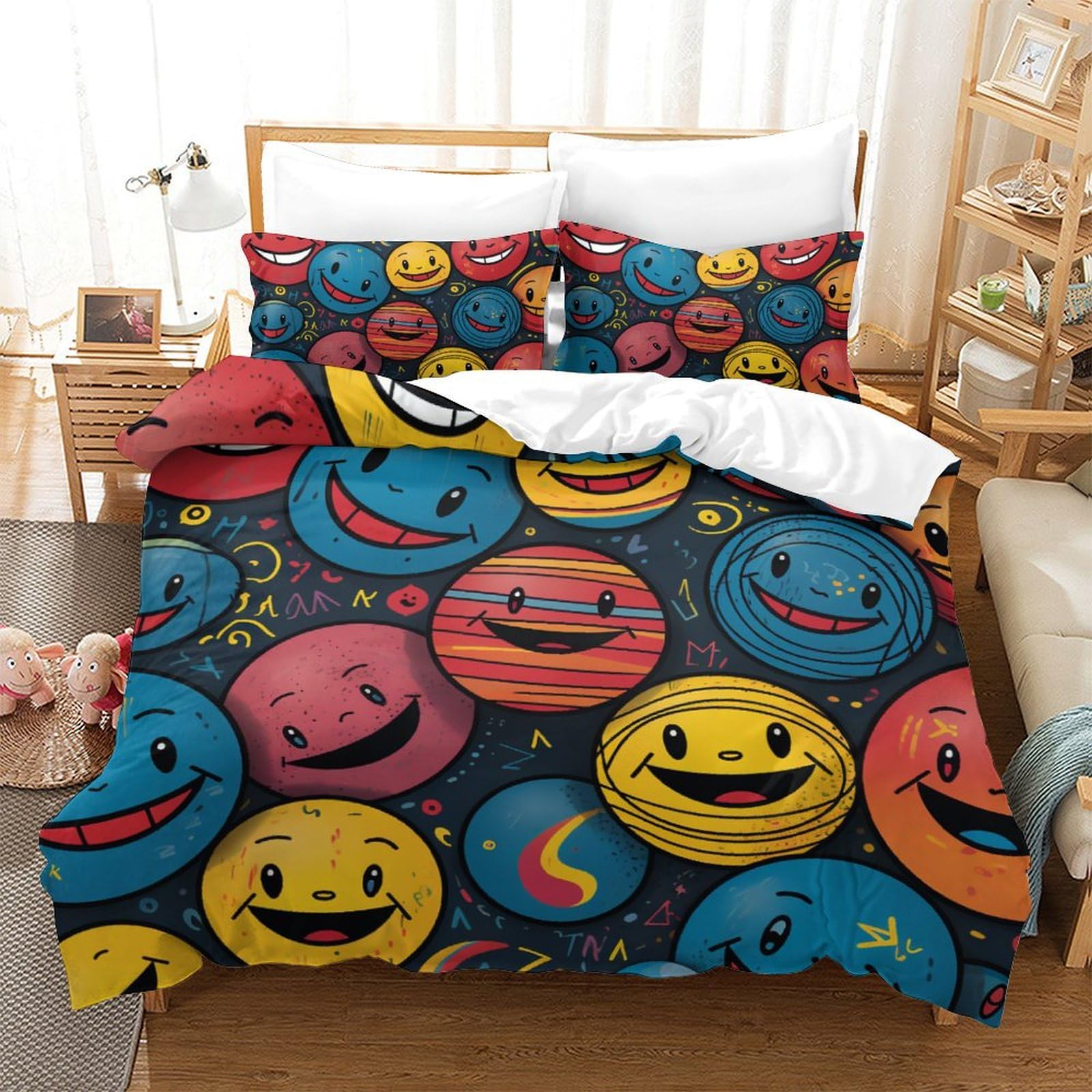 Housse de couette visage souriant pour illuminer et décorer une chambre King size