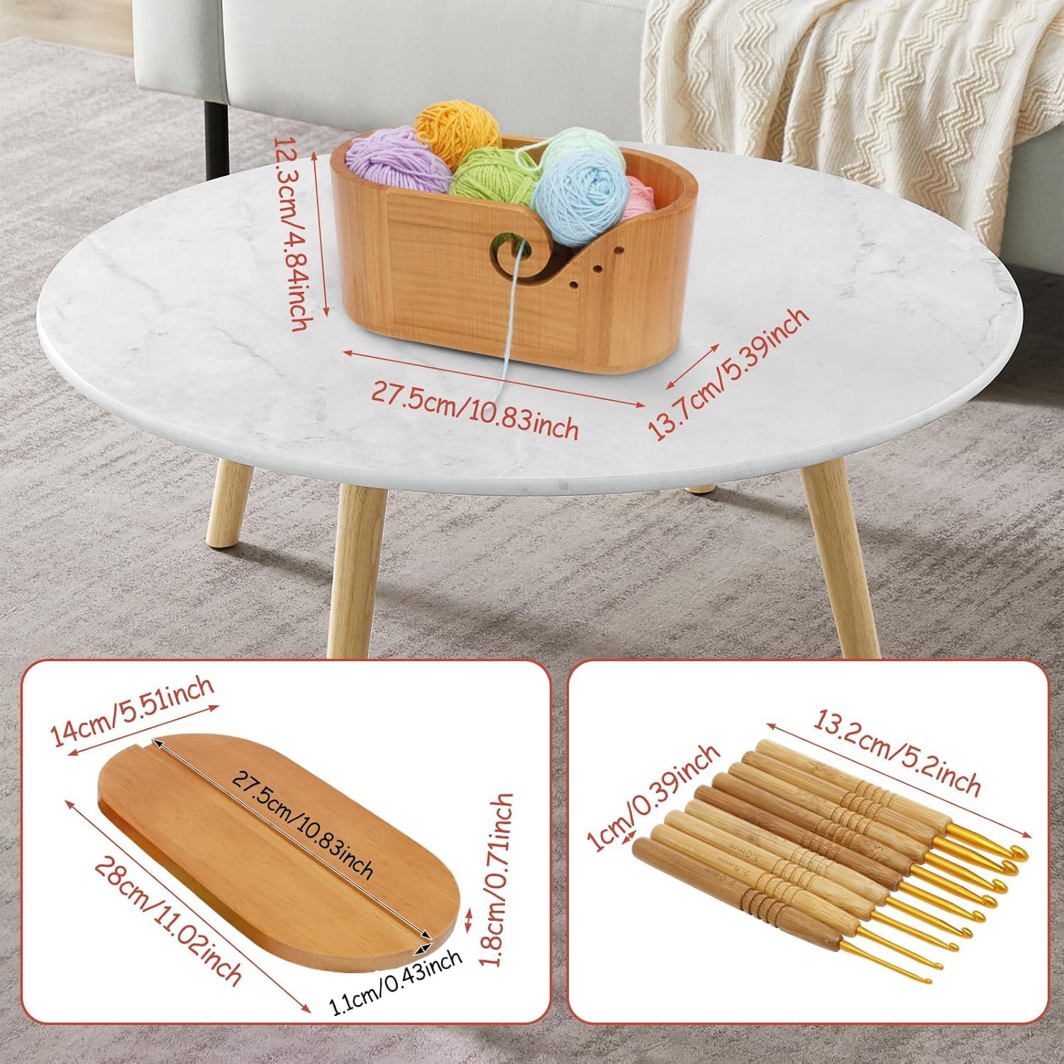 2 Soportes para Lana para Tejer, Soporte para Hilo con 9 Ganchos, Soporte para Hilo de Crochet con Tapa y Ranuras Dobles para rizar, para Guardar ovillos de HIL