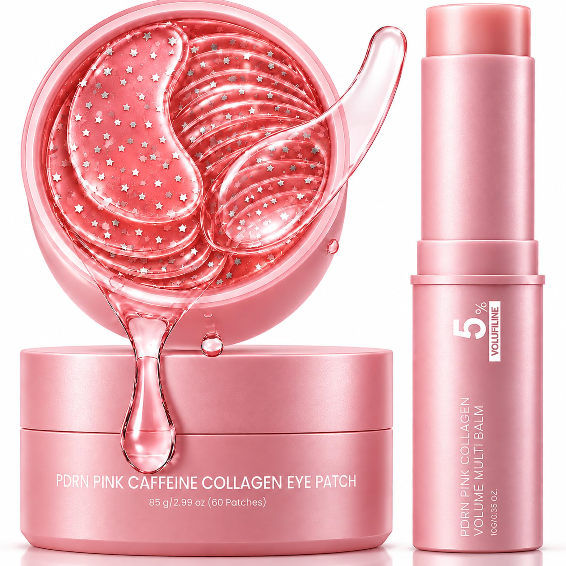 PDRN Pink Collagen Caffeine volume Multi Balm Stick+Eye Patches Set-pink