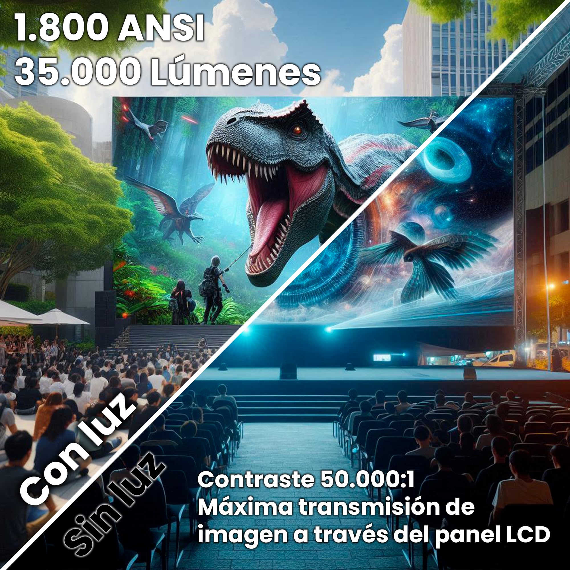 Proyector 4K, Unicview K5000, 1800 ANSI lúmenes, Cine en casa y presentaciones, Enfoque motorizado, Keystone 4D, Zoom Digital, HDMI, USB-C, Jack 3.5, Altavoces 10W (AndroidTV)