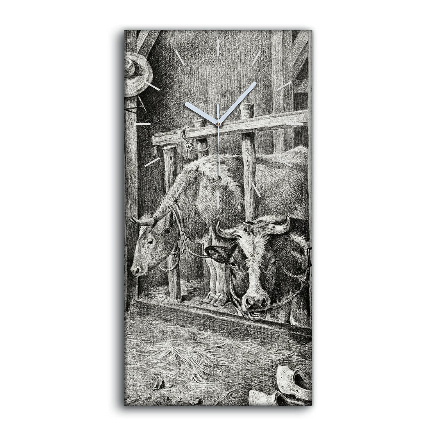 Horloge sur Toile avec Aiguilles Blanches Tableau Silencieux Dessin Animaux Coloray 30x60cm