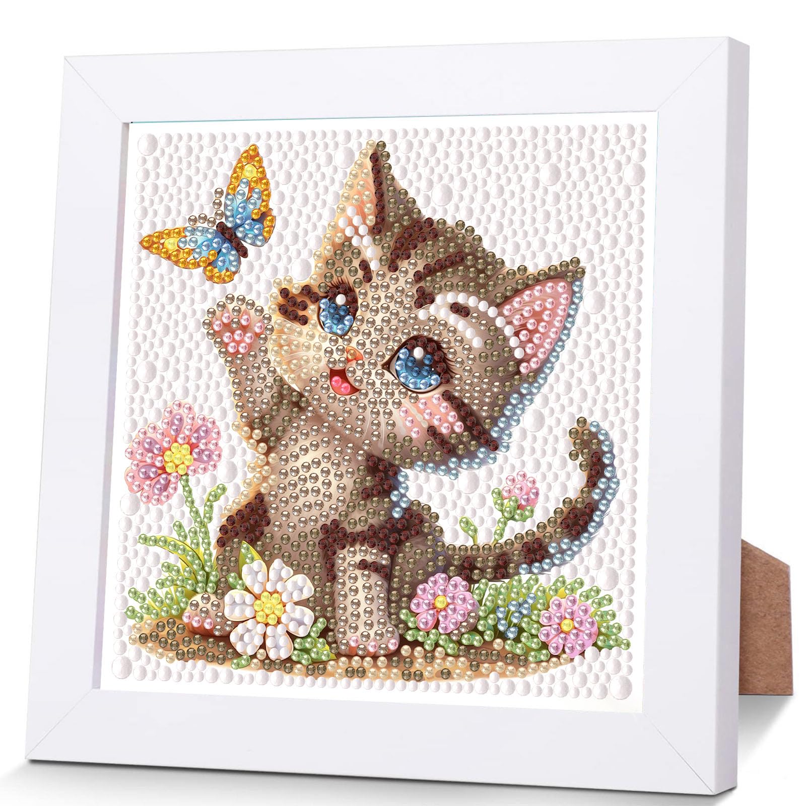 Cat Diamond Art Painting Kits for Kids with Frame Ages 4-8-12 (7x7 inch)