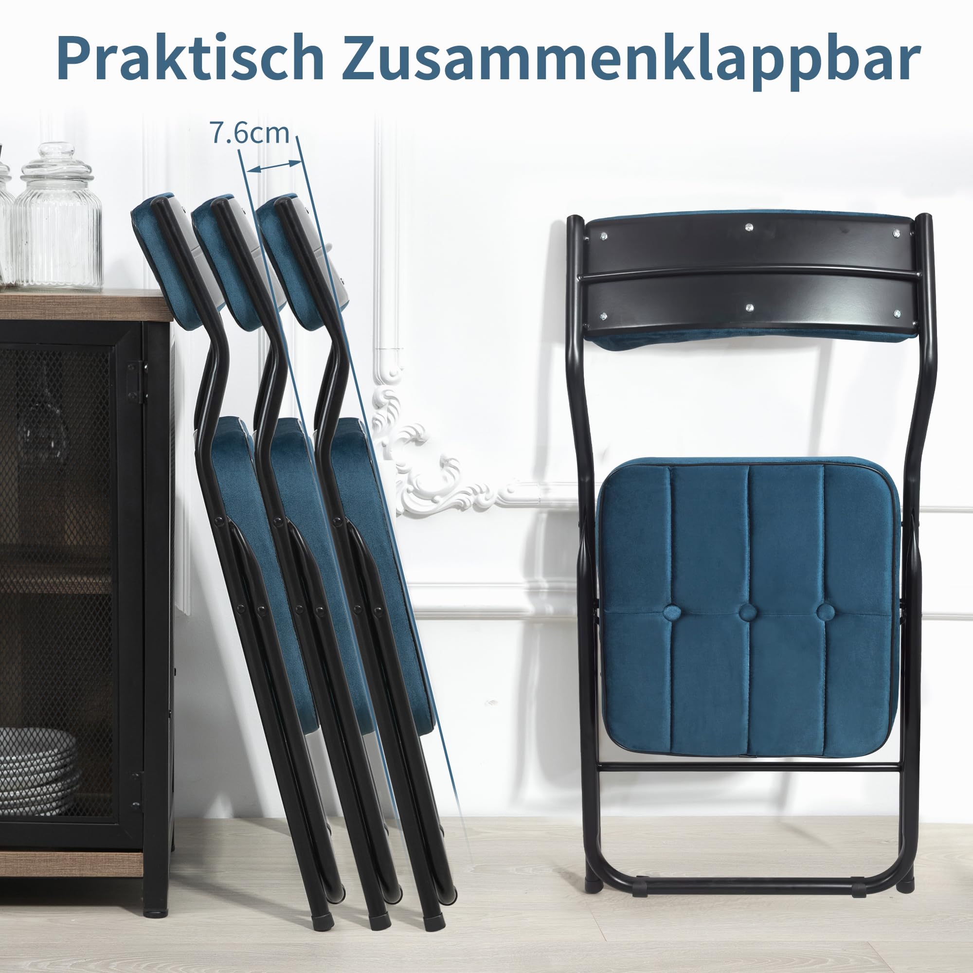 Polsterte Klappstühle 2er Set - Klappbarer Esszimmerstuhl mit Kissen, Tragbar, Vormontiert